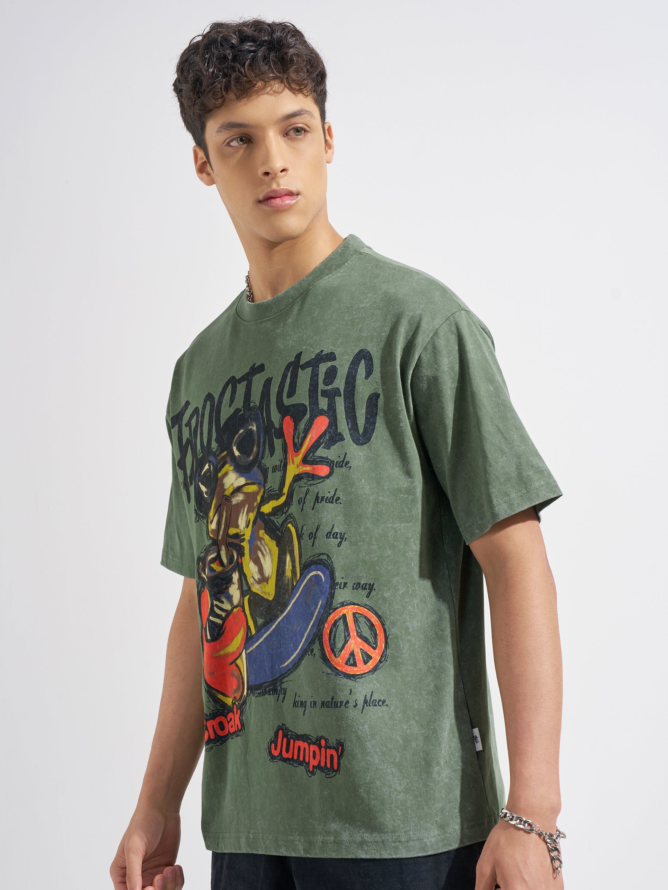 Highlander Men Olive Printed Round Neck T-Shirt