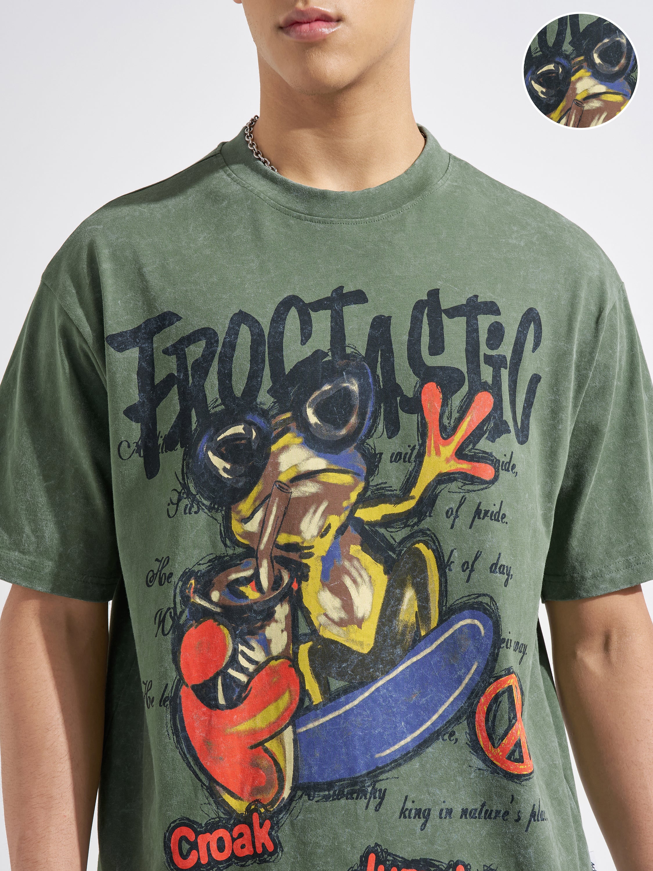 Highlander Men Olive Printed Round Neck T-Shirt