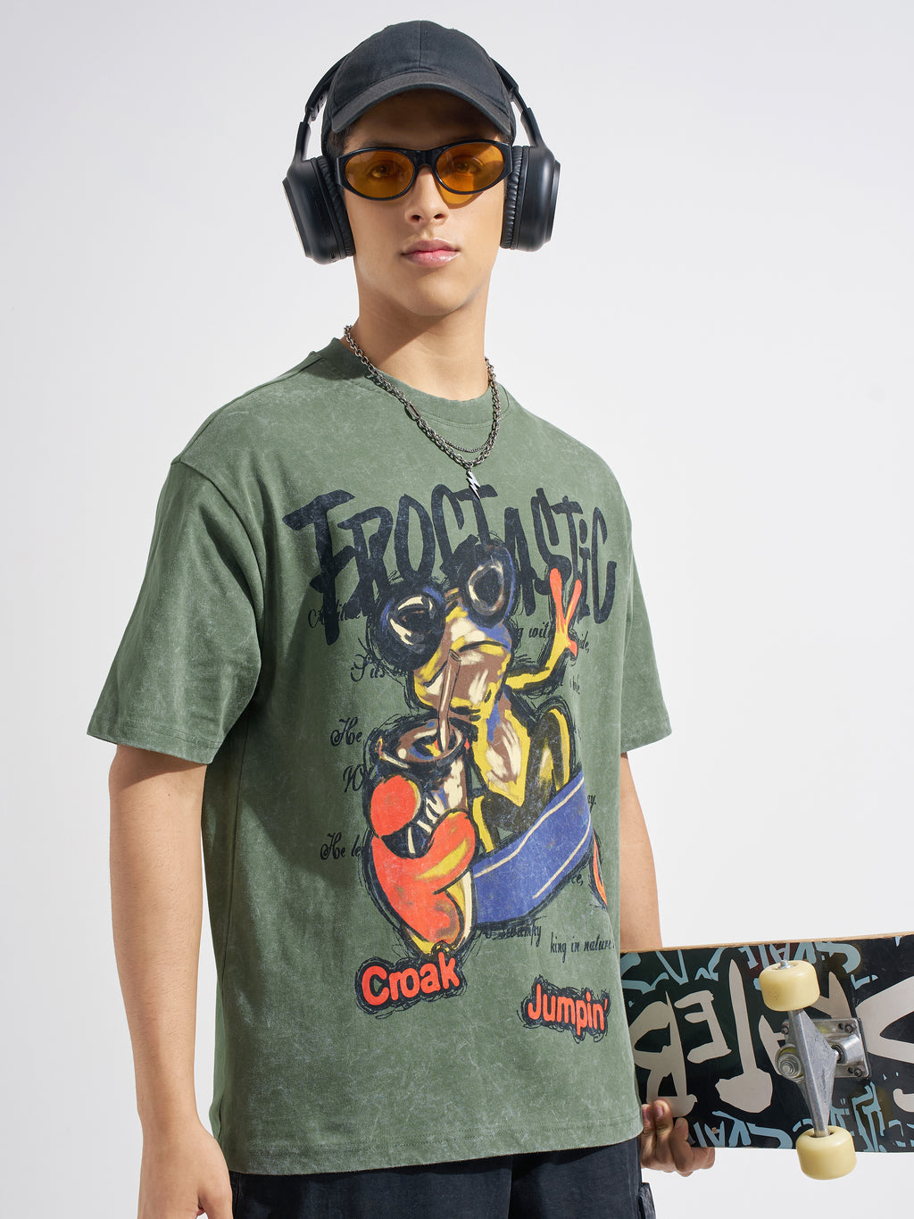 Highlander Men Olive Printed Round Neck T-Shirt