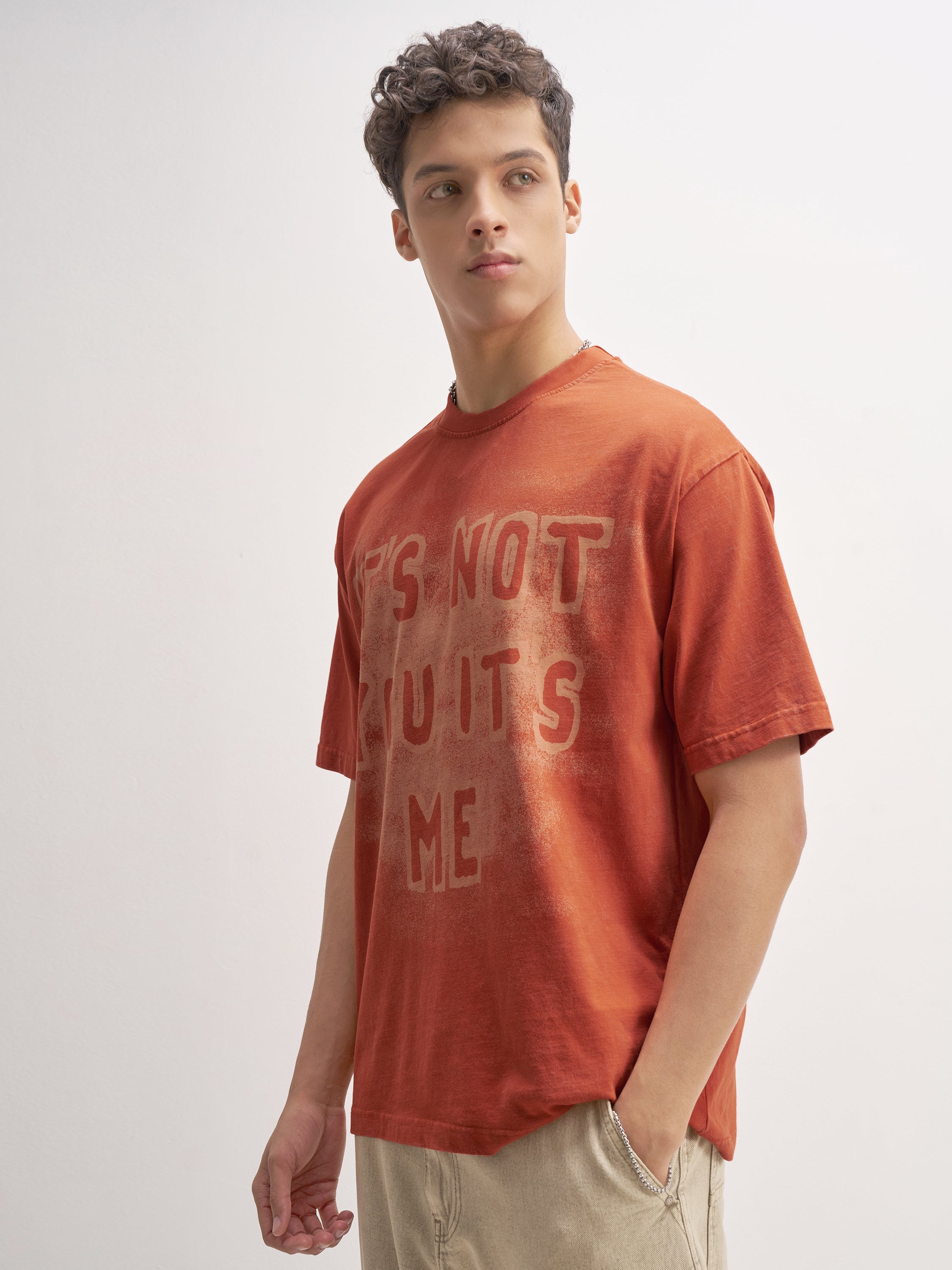 Highlander Men Orange Printed Round Neck T-Shirt - Orange - Image 4