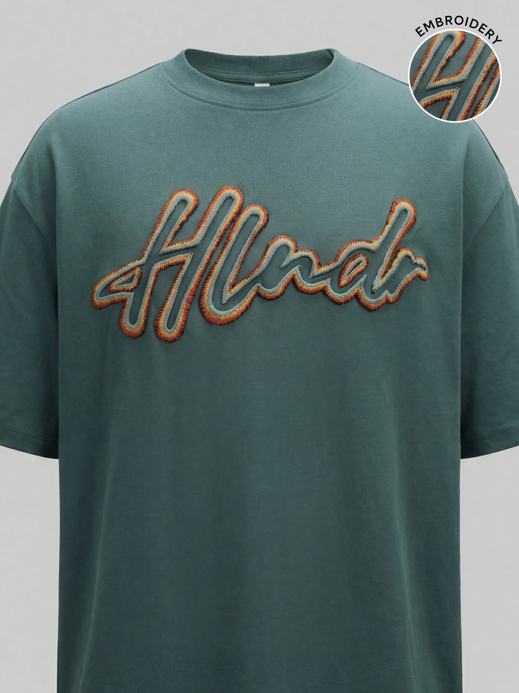 Highlander Men Teal Embroidered Round Neck T-Shirt - Teal - Image 1