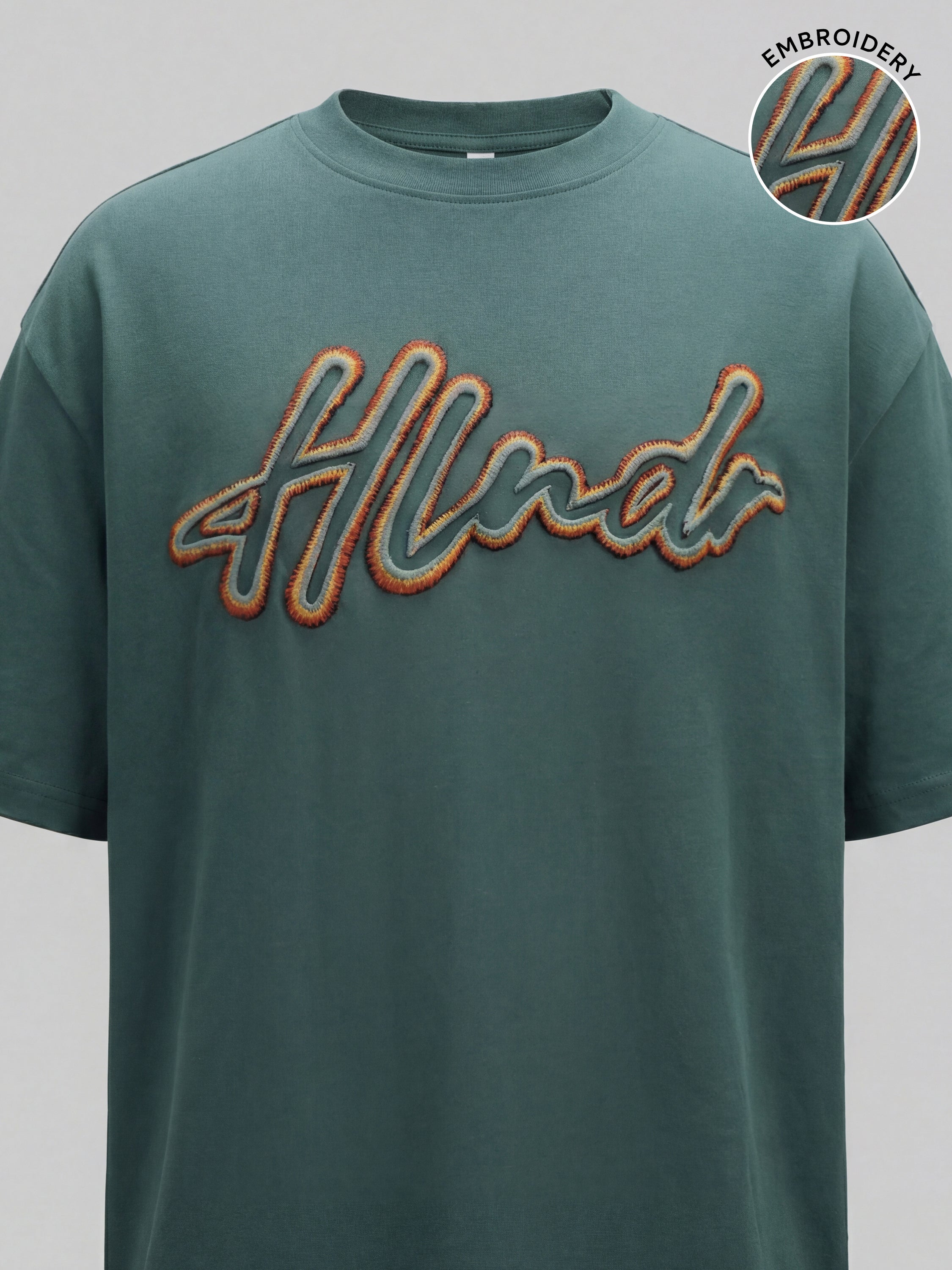 Highlander Men Teal Embroidered Round Neck T-Shirt - Teal - Image 1