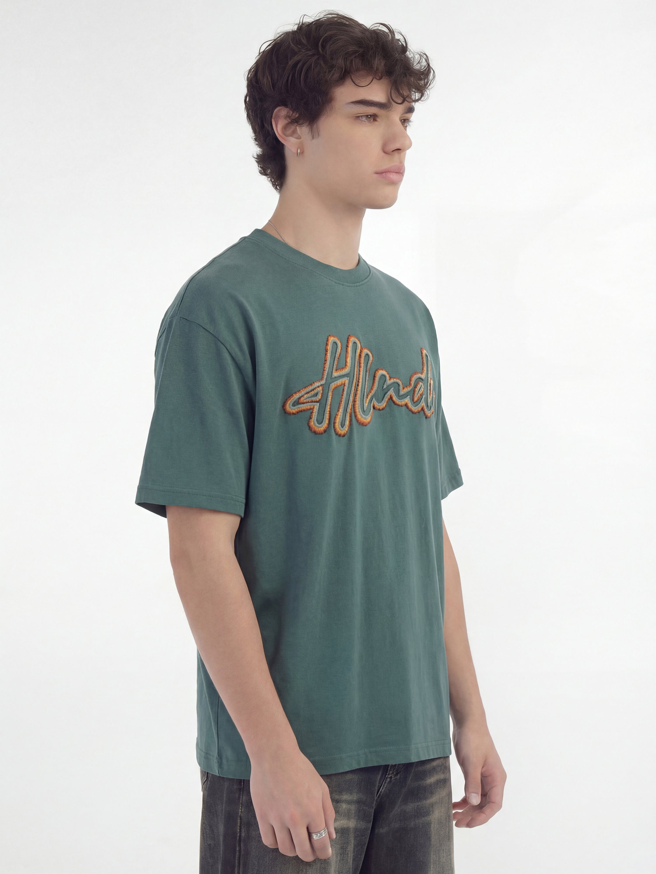 Highlander Men Teal Embroidered Round Neck T-Shirt - Teal - Image 9