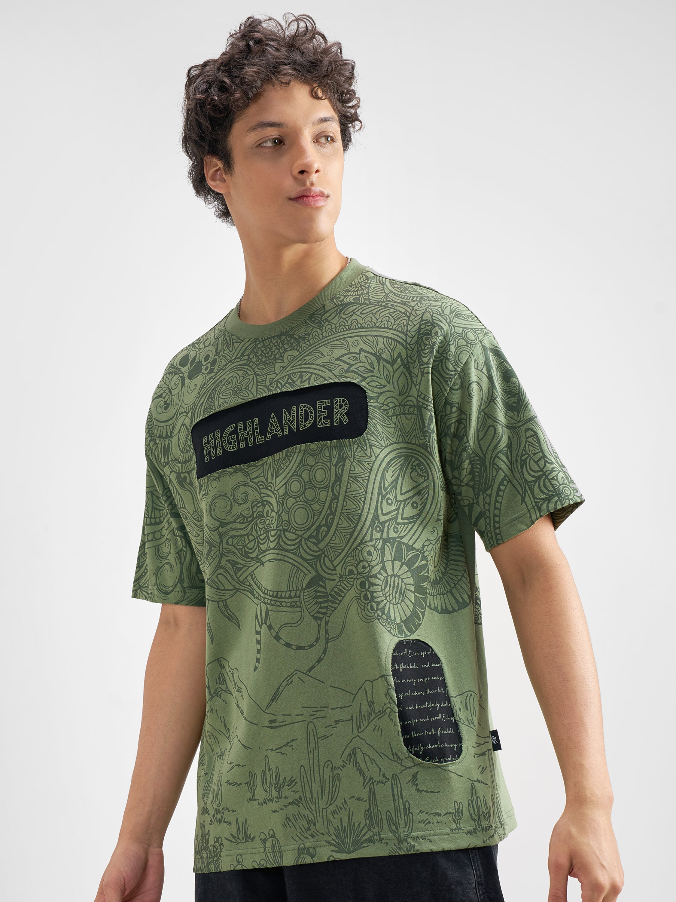Highlander Men Olive Printed Round Neck T-Shirt - Olive - Image 4