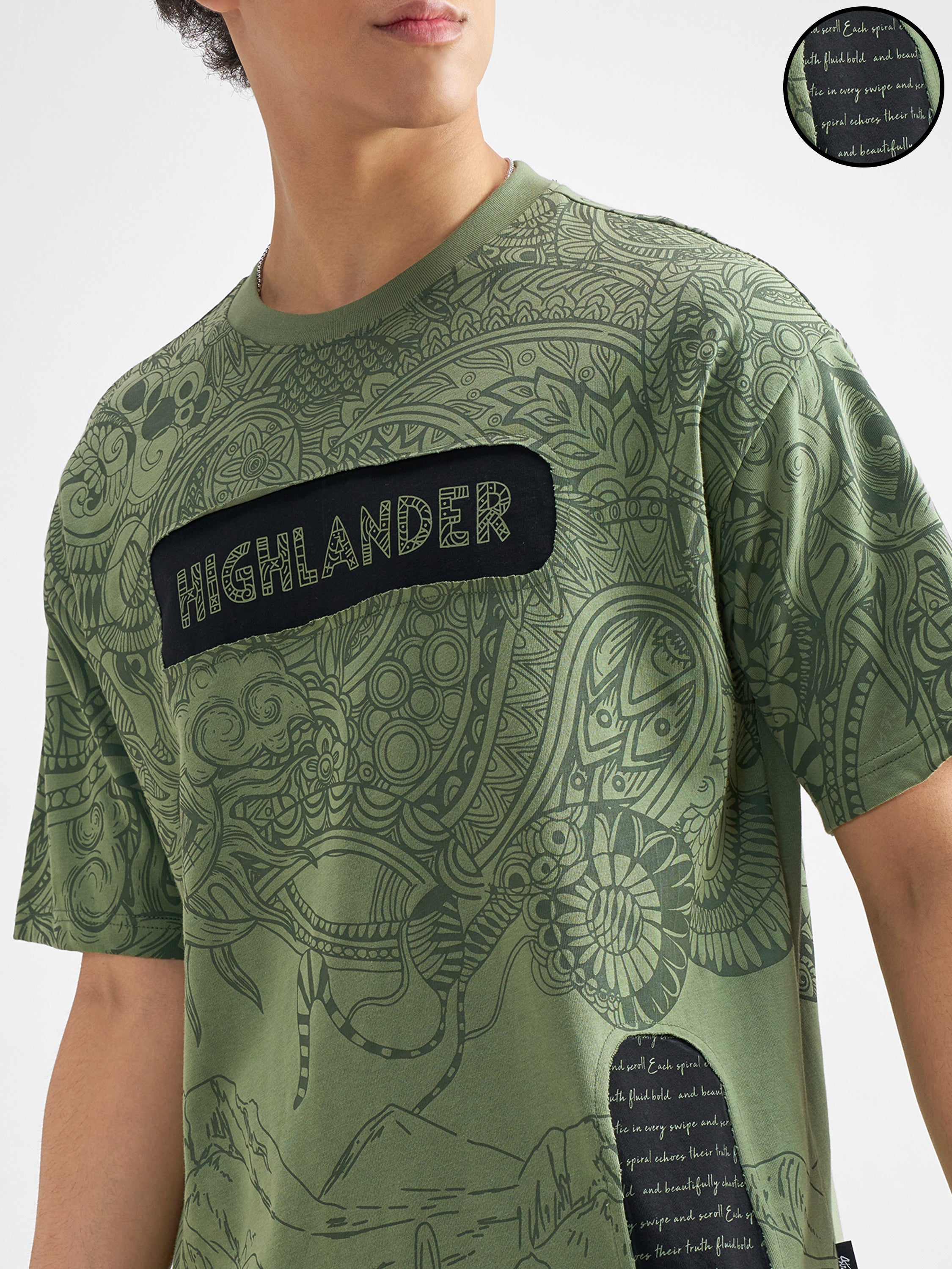 Highlander Men Olive Printed Round Neck T-Shirt - Olive - Image 5