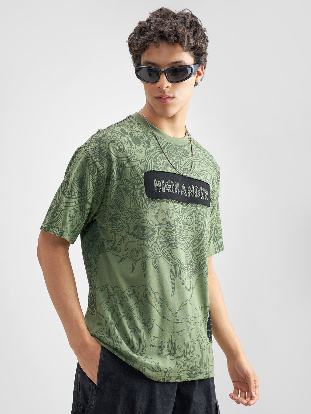 Highlander Men Olive Printed Round Neck T-Shirt - Olive - Image 6