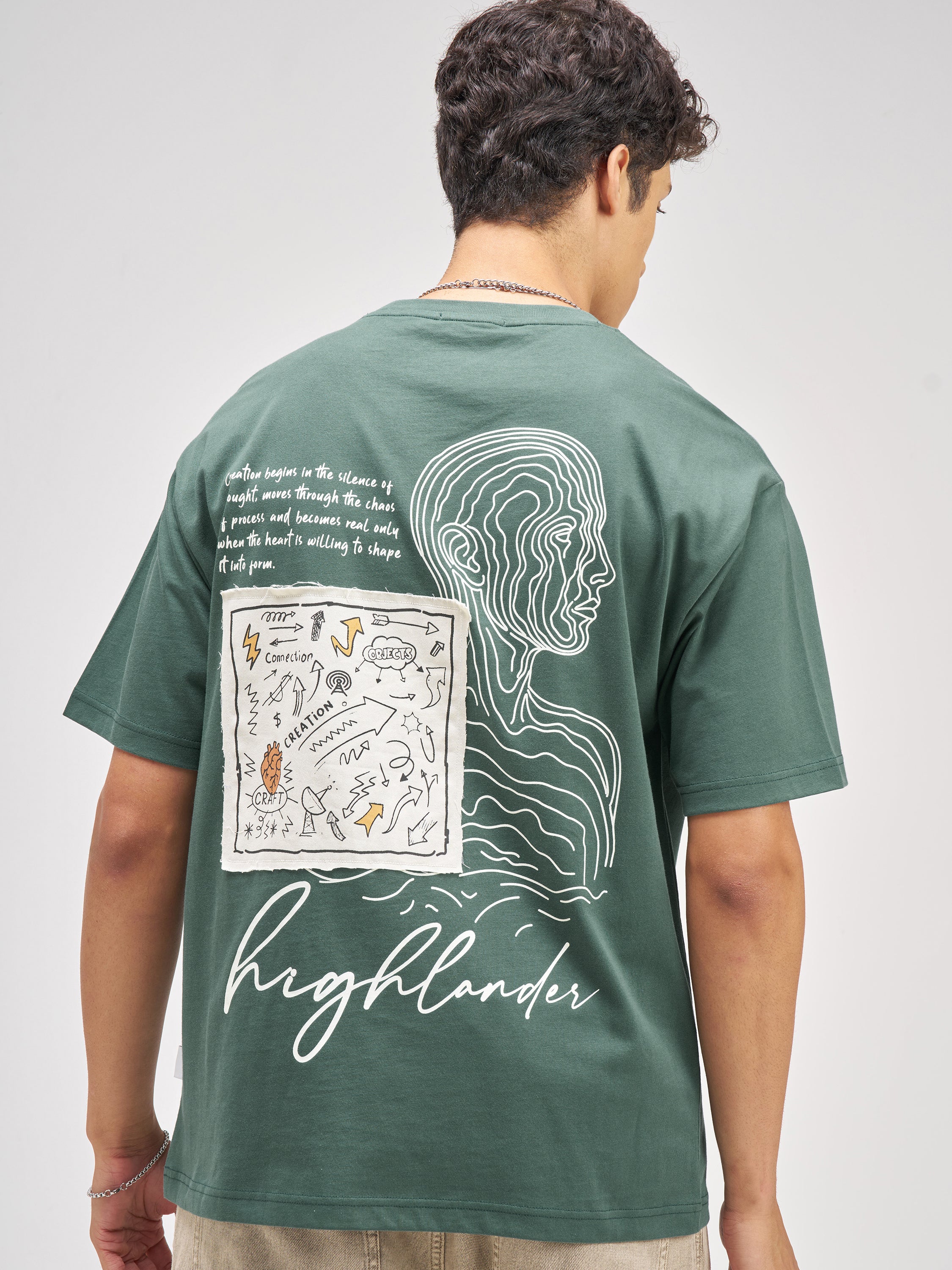 Highlander Men Green Applique Round Neck T-Shirt - Green - Image 1