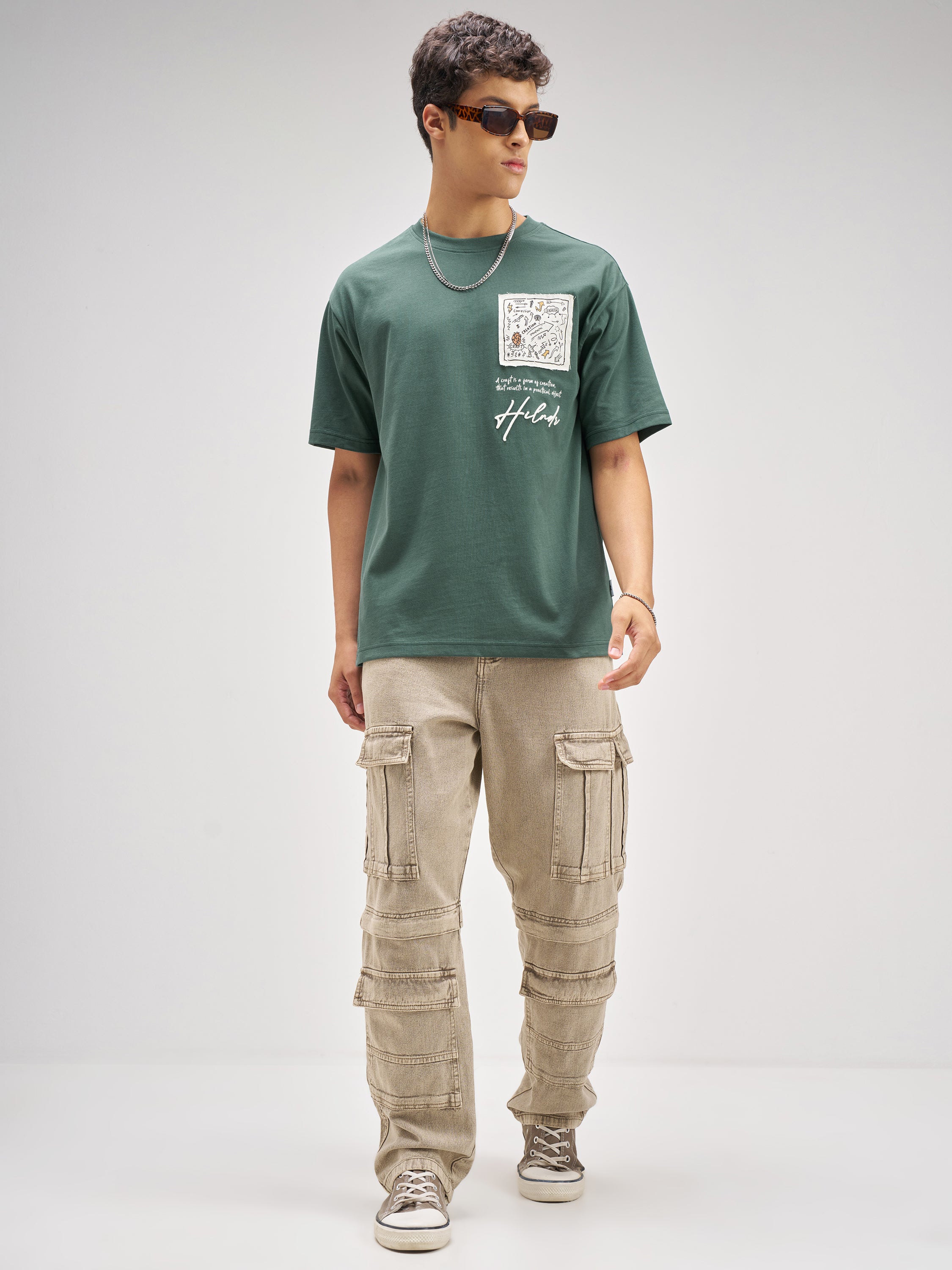 Highlander Men Green Applique Round Neck T-Shirt - Green - Image 2