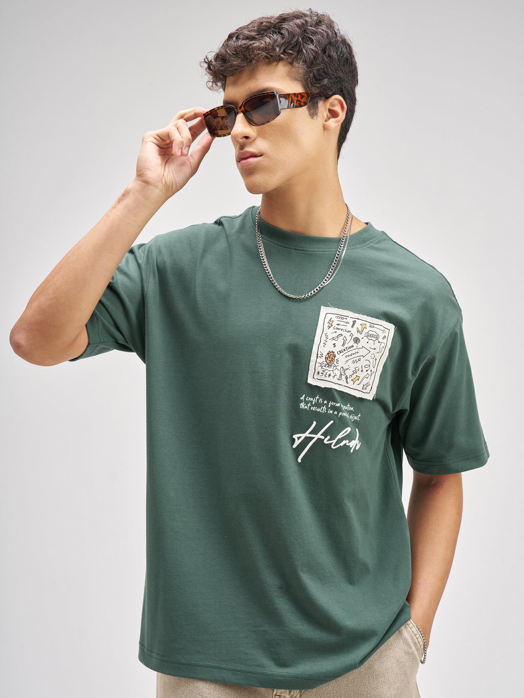 Highlander Men Green Applique Round Neck T-Shirt - Green - Image 3