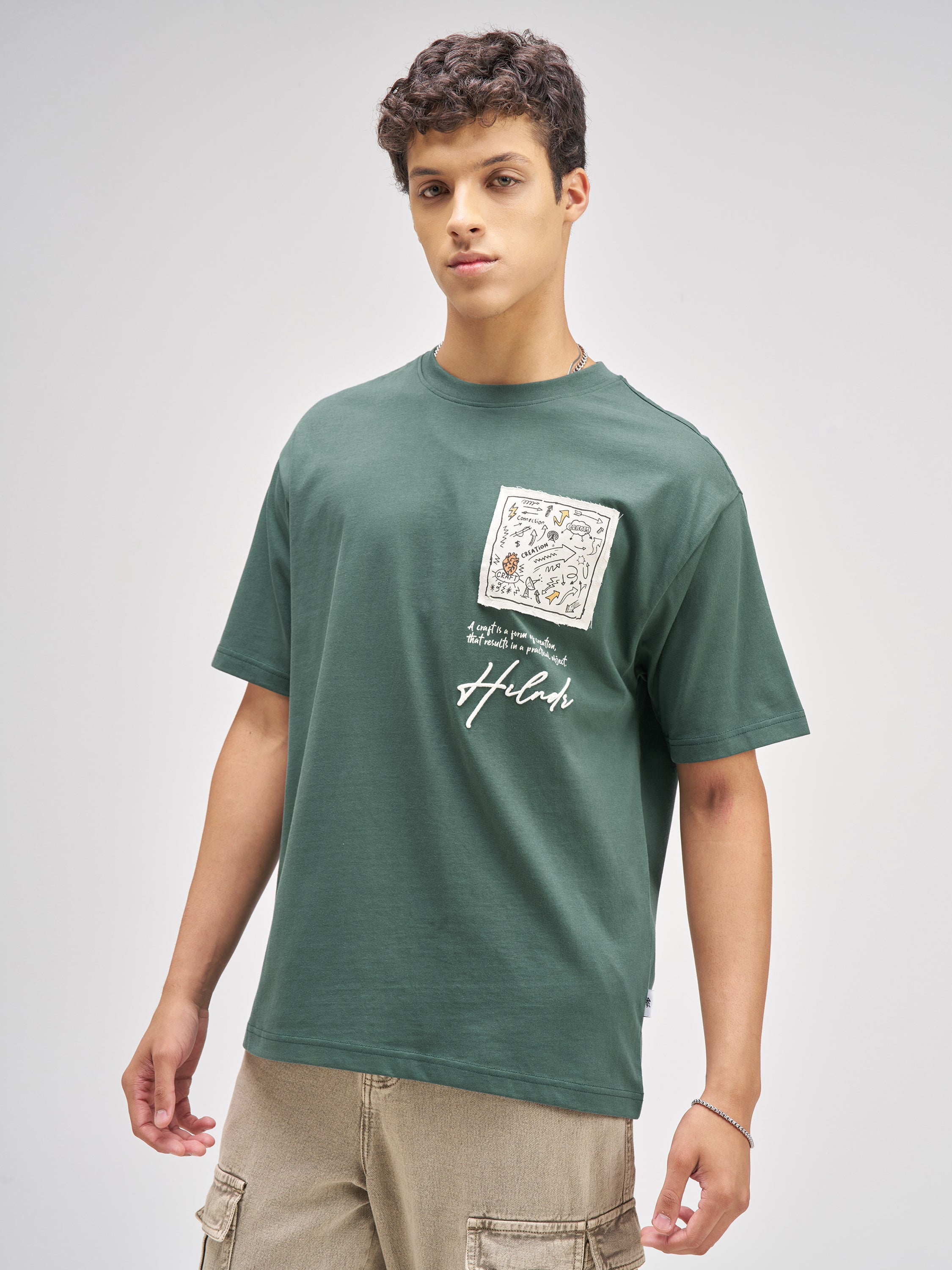 Highlander Men Green Applique Round Neck T-Shirt - Green - Image 4