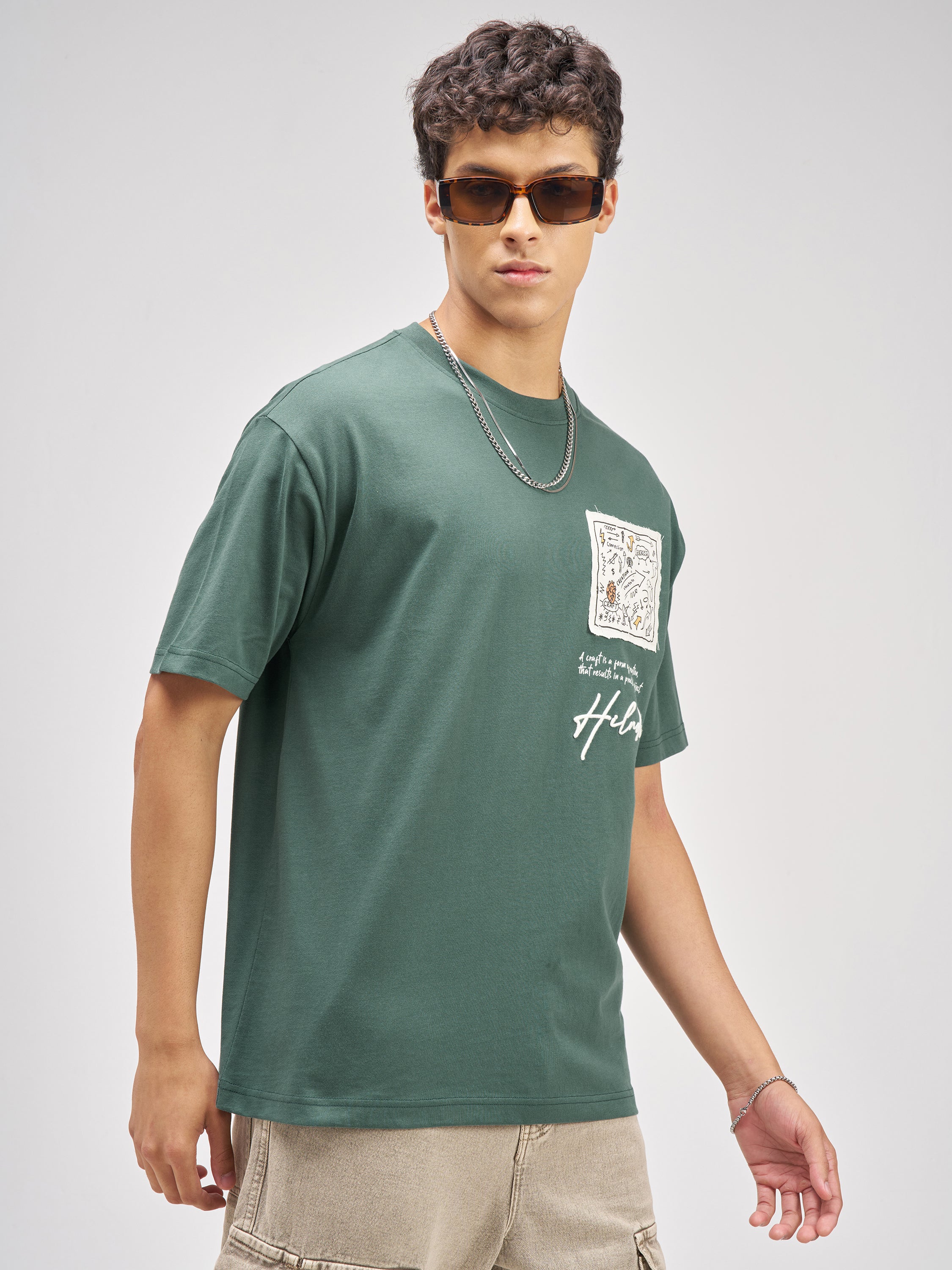 Highlander Men Green Applique Round Neck T-Shirt - Green - Image 6
