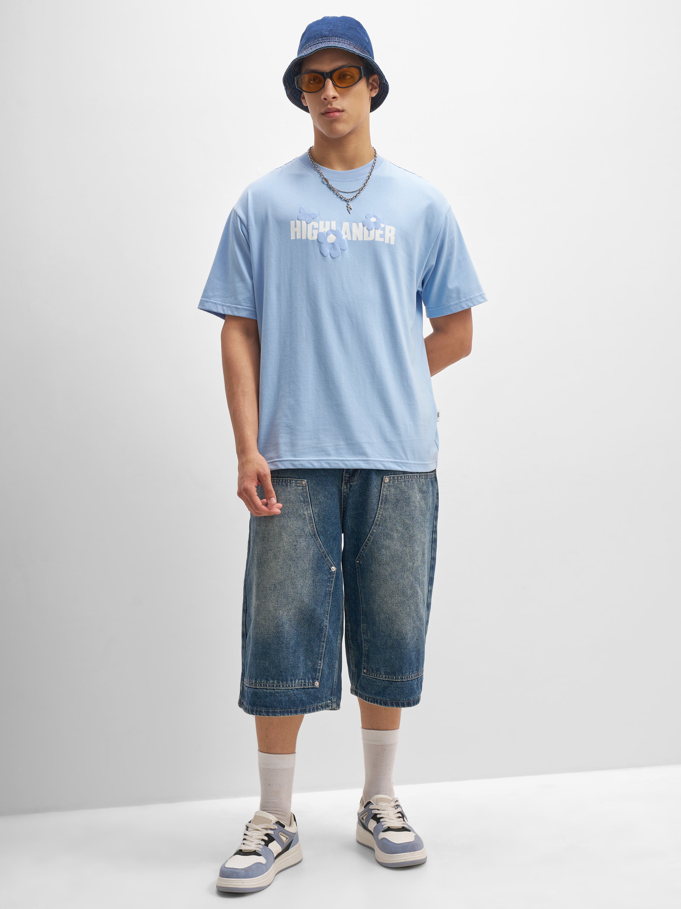 Highlander Men Blue Printed Round Neck T-Shirt