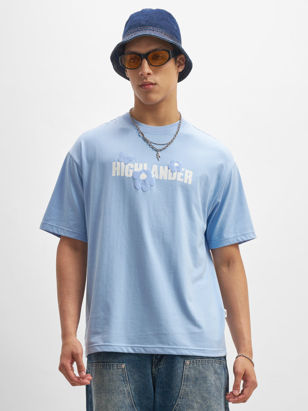 Highlander Men Blue Printed Round Neck T-Shirt