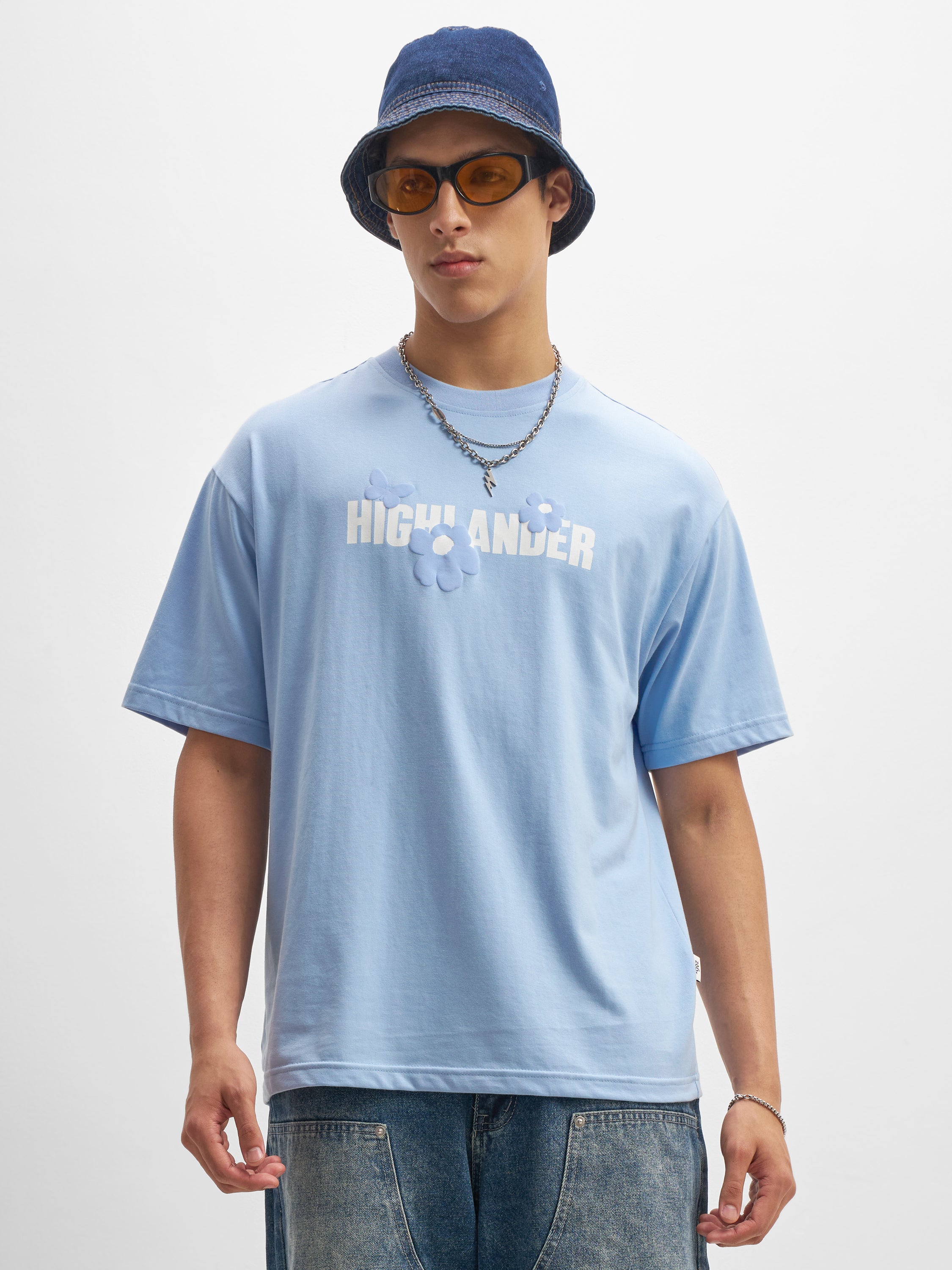Highlander Men Blue Printed Round Neck T-Shirt