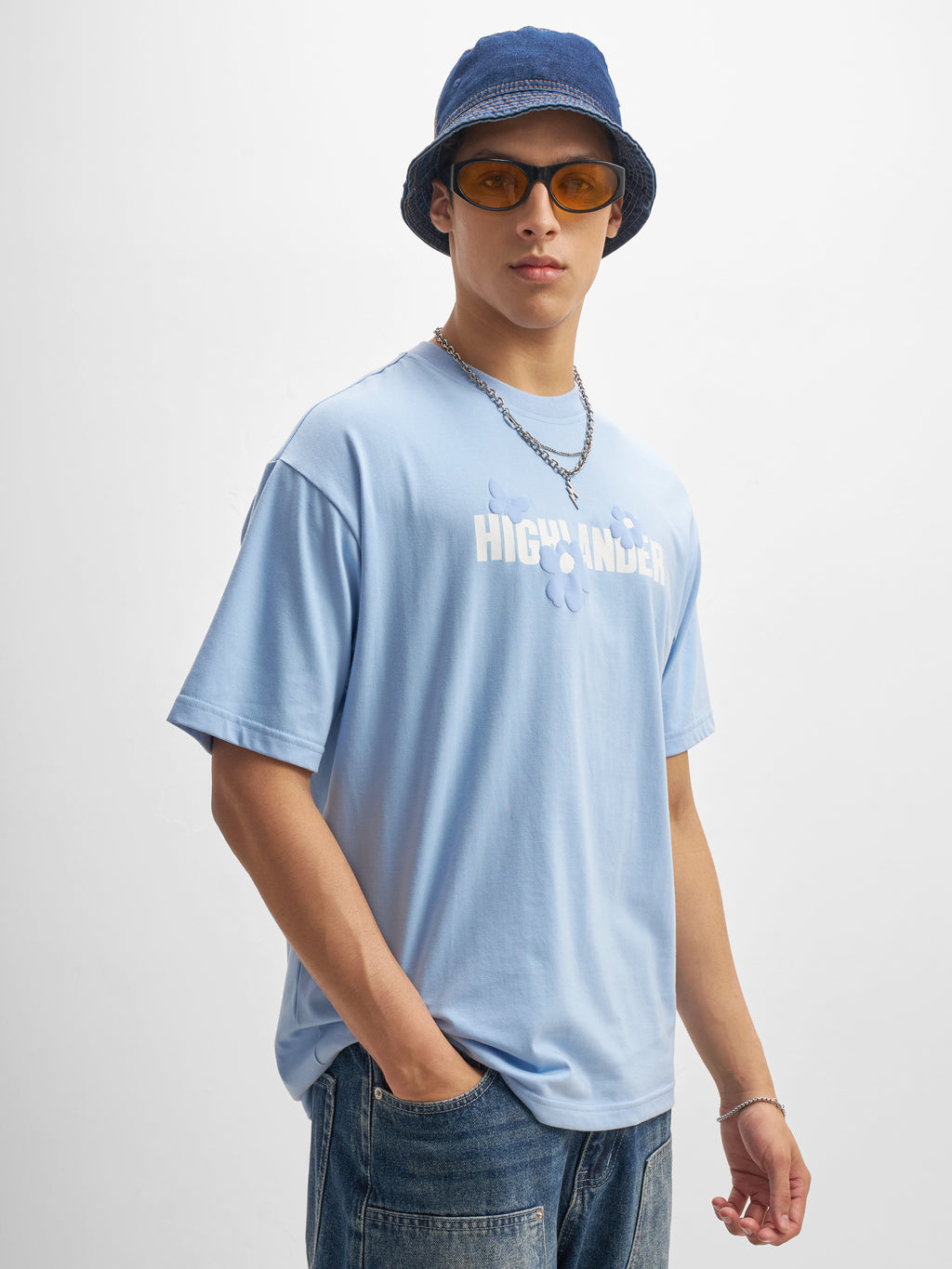 Highlander Men Blue Printed Round Neck T-Shirt