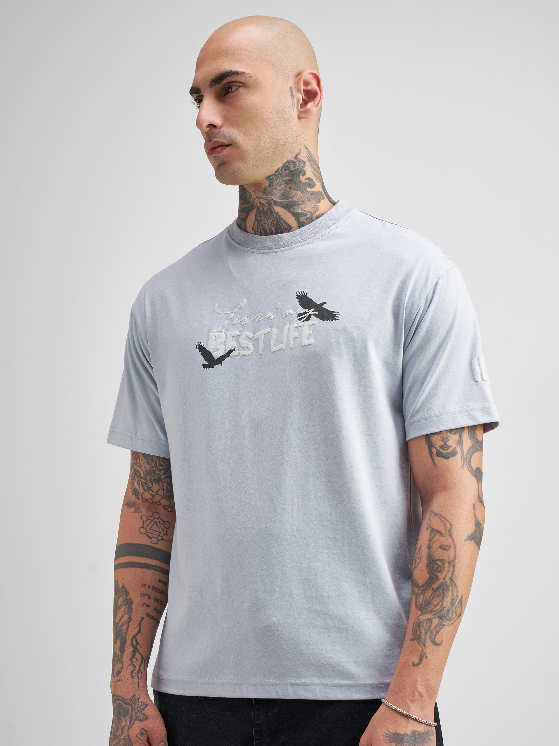 Highlander Men Blue Printed Round Neck T-Shirt - Blue - Image 4