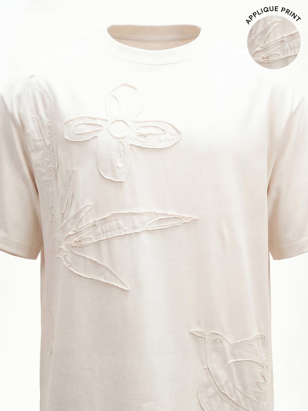 Highlander Men Cream Applique Round Neck T-Shirt - Cream - Image 1