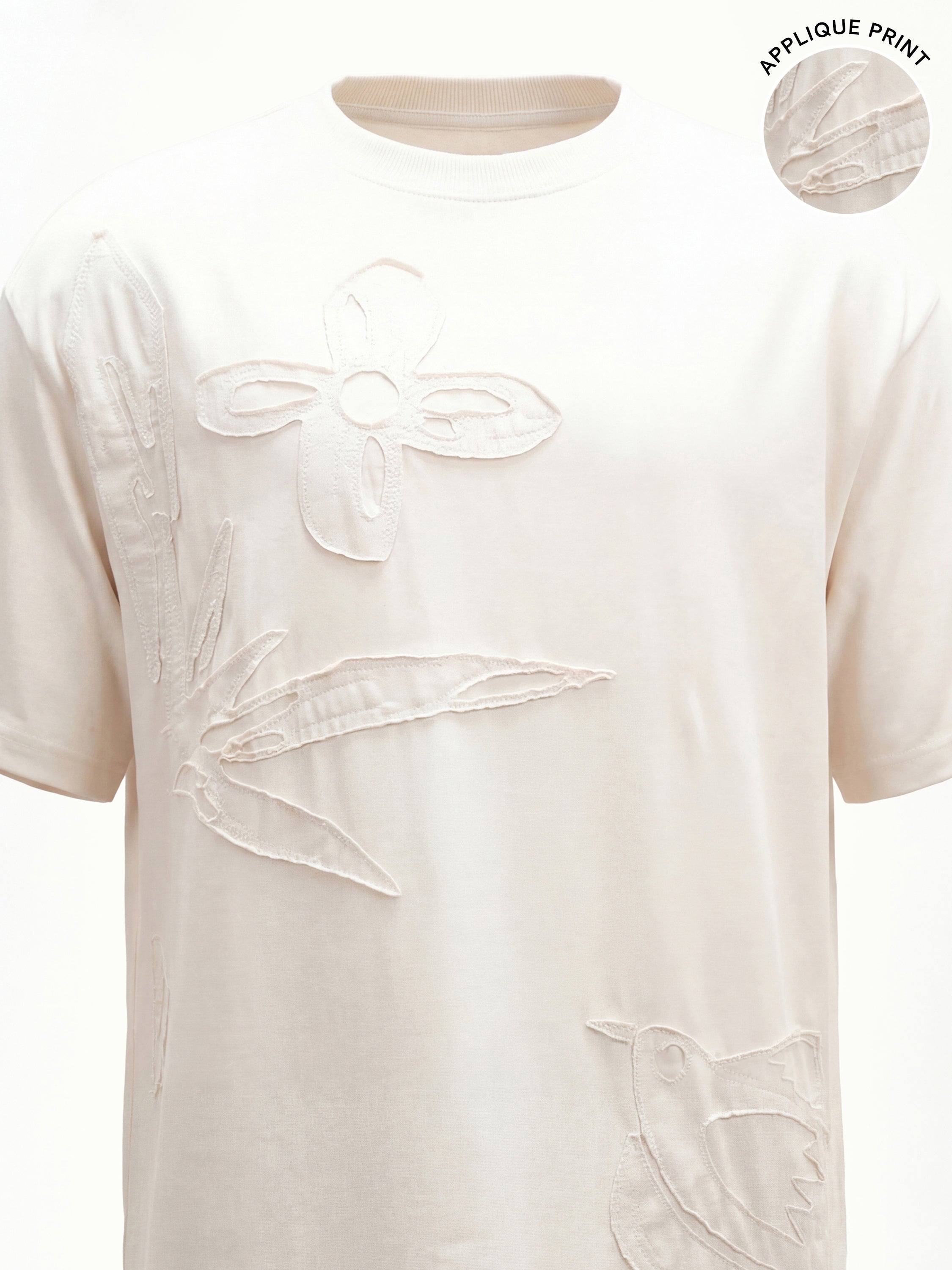Highlander Men Cream Applique Round Neck T-Shirt - Cream - Image 1