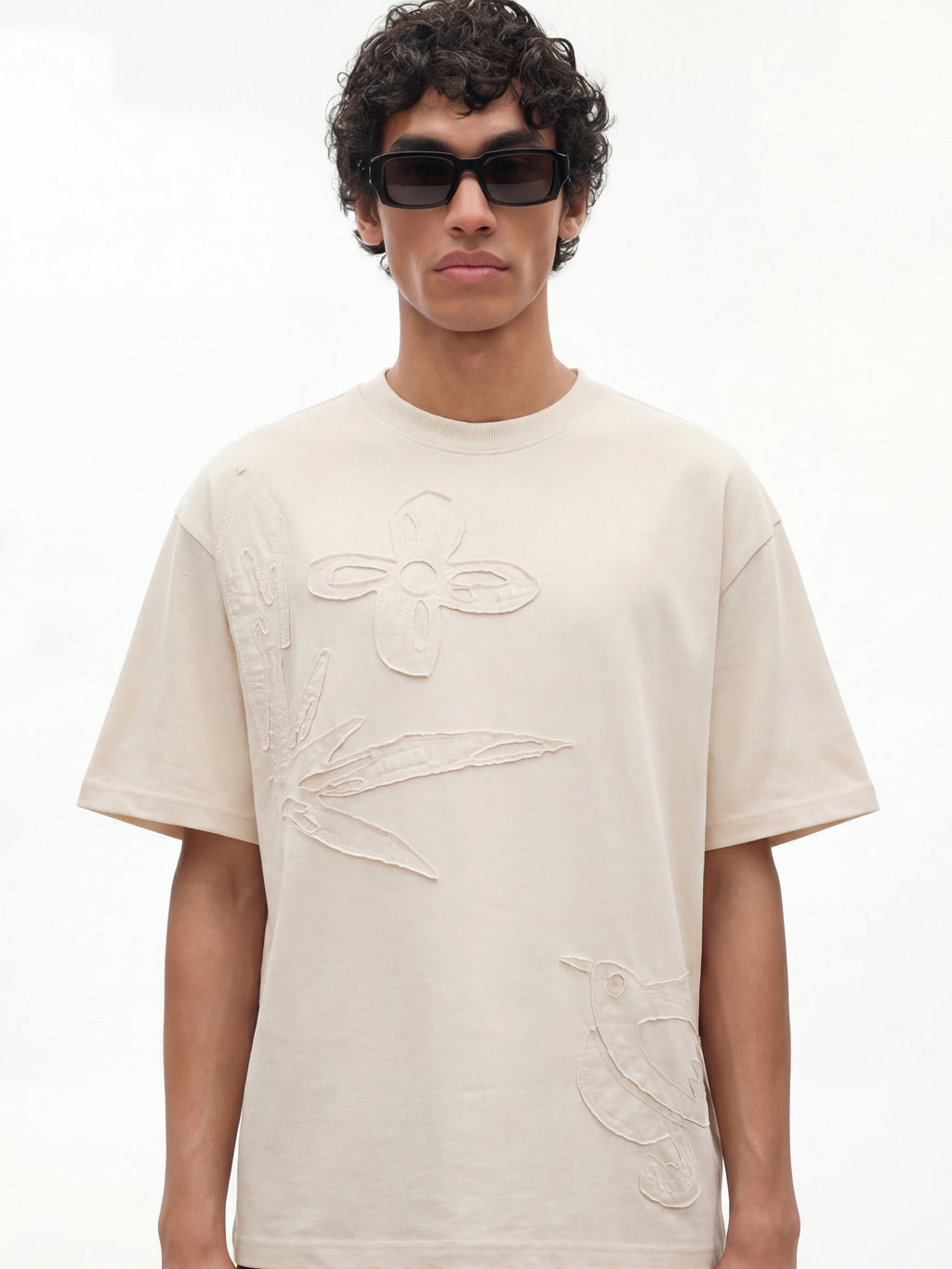 Highlander Men Cream Applique Round Neck T-Shirt - Cream - Image 3