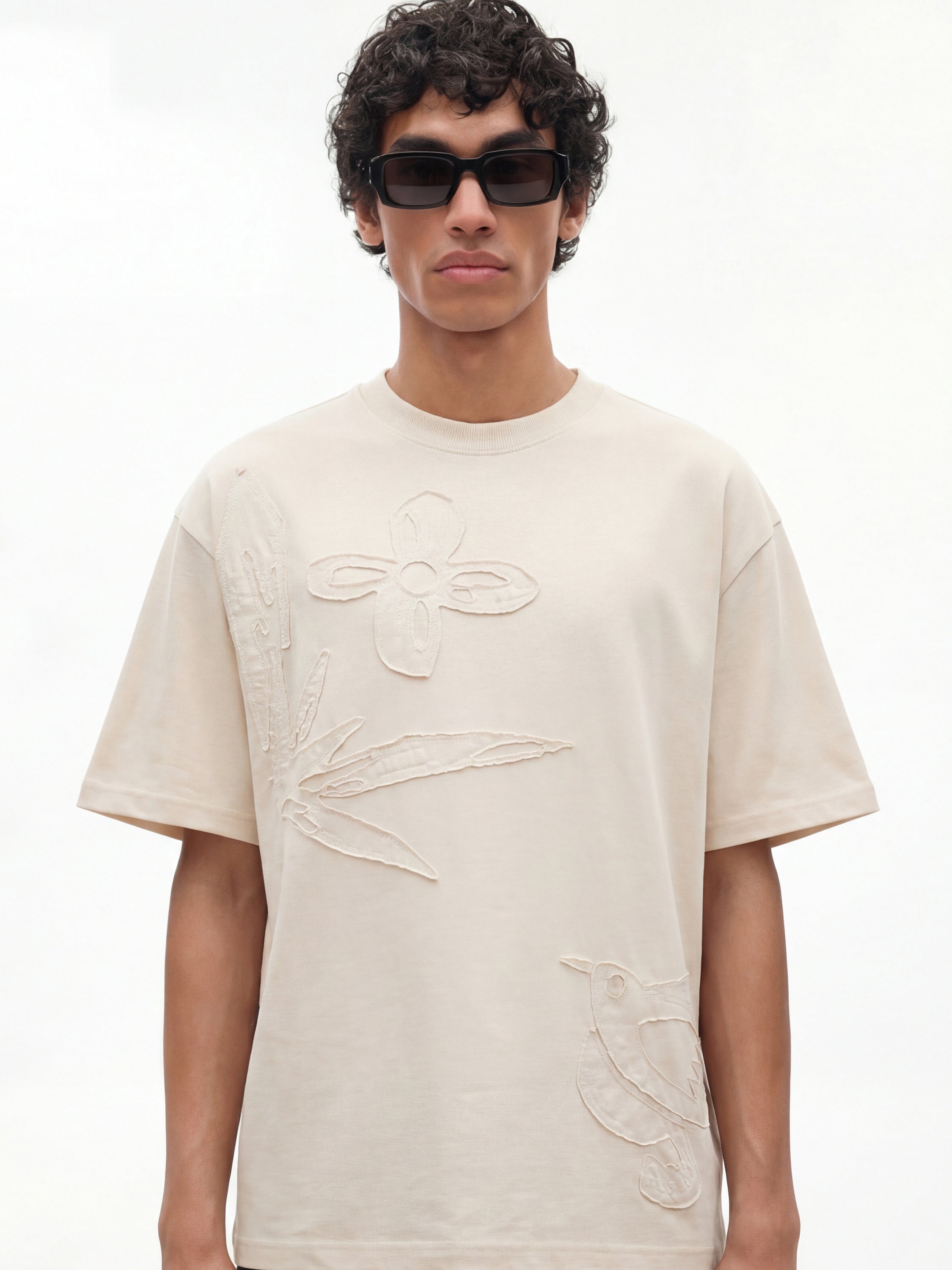 Highlander Men Cream Applique Round Neck T-Shirt - Cream - Image 3