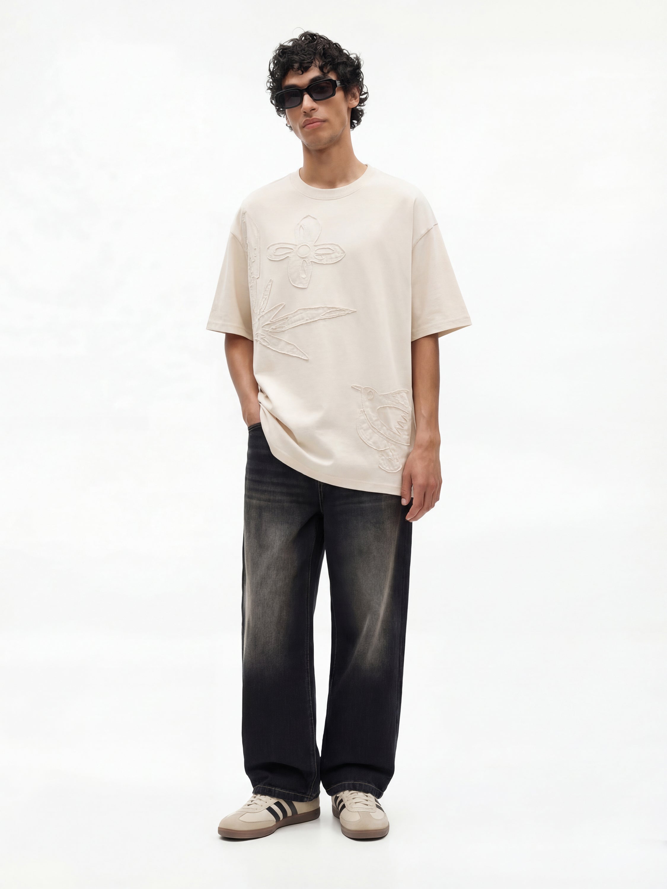 Highlander Men Cream Applique Round Neck T-Shirt - Cream - Image 4