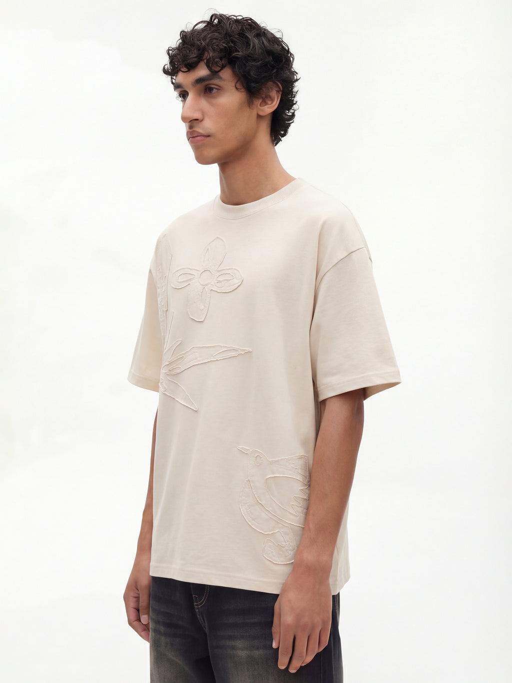 Highlander Men Cream Applique Round Neck T-Shirt - Cream - Image 6