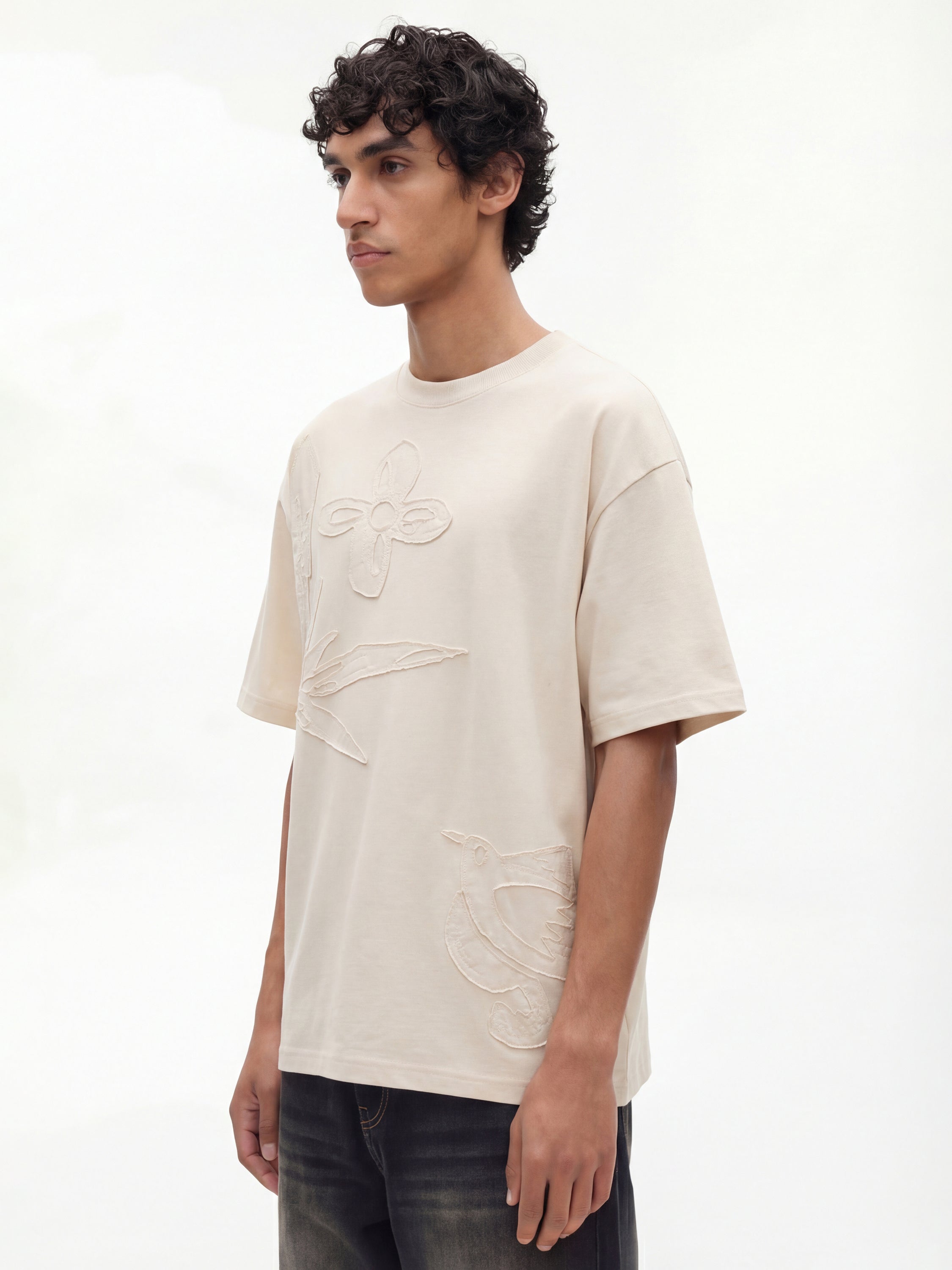 Highlander Men Cream Applique Round Neck T-Shirt - Cream - Image 6