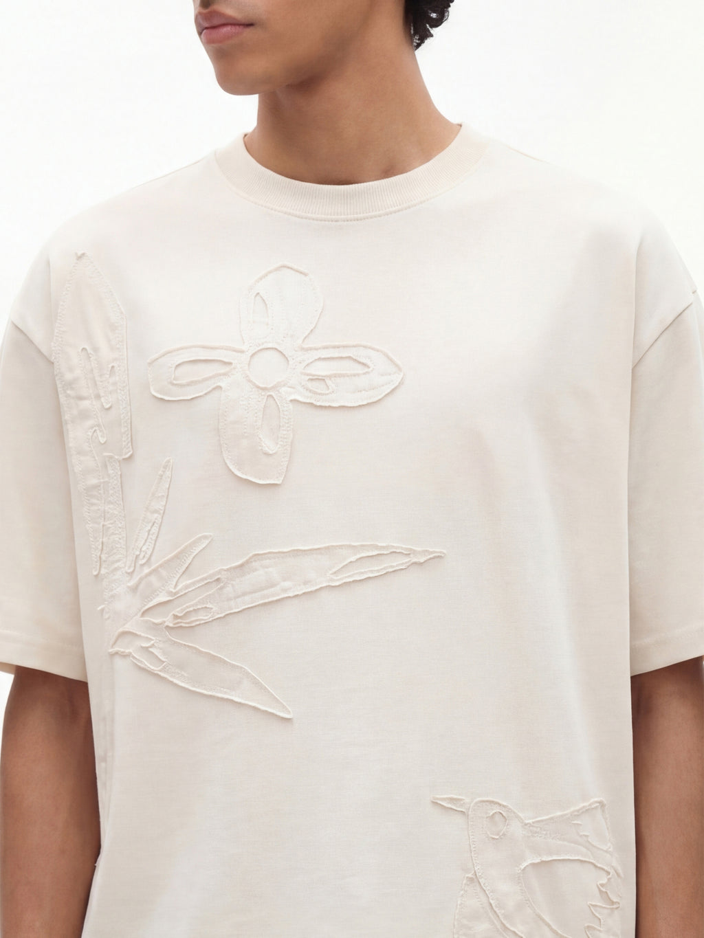 Highlander Men Cream Applique Round Neck T-Shirt - Cream - Image 7