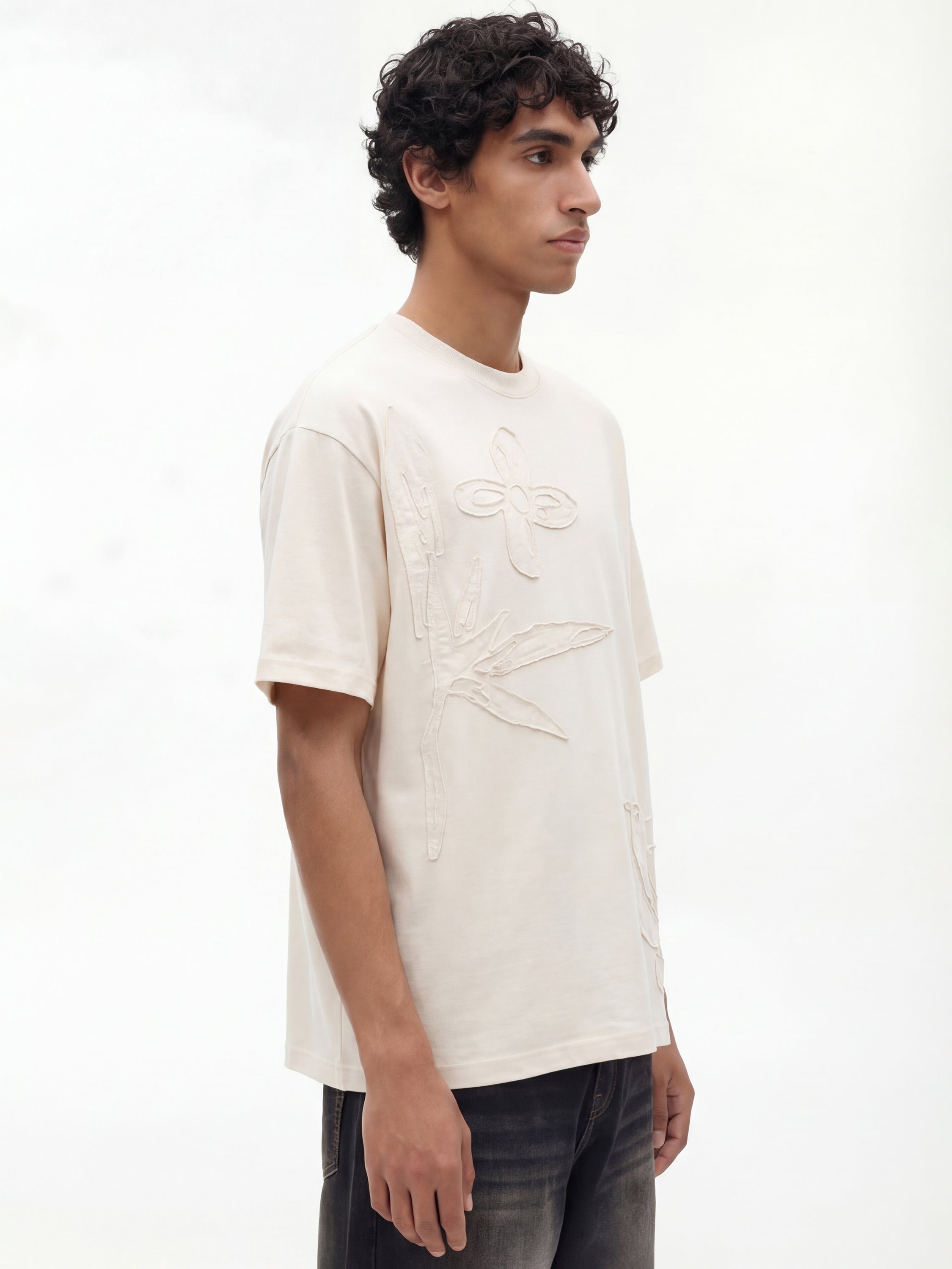 Highlander Men Cream Applique Round Neck T-Shirt - Cream - Image 8