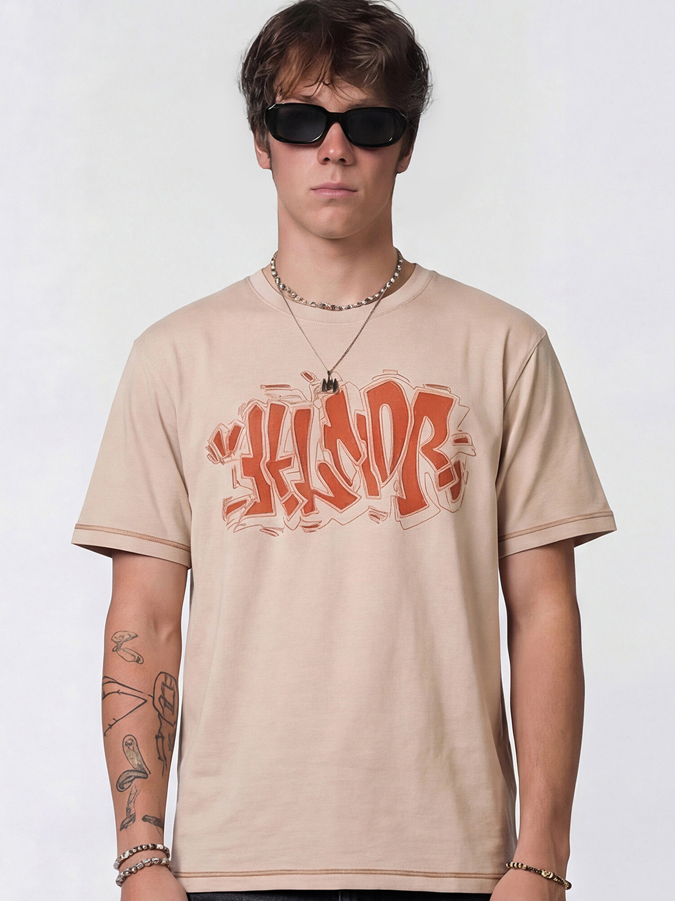Highlander Men Beige Embroidered Round Neck T-Shirt - Beige - Image 3