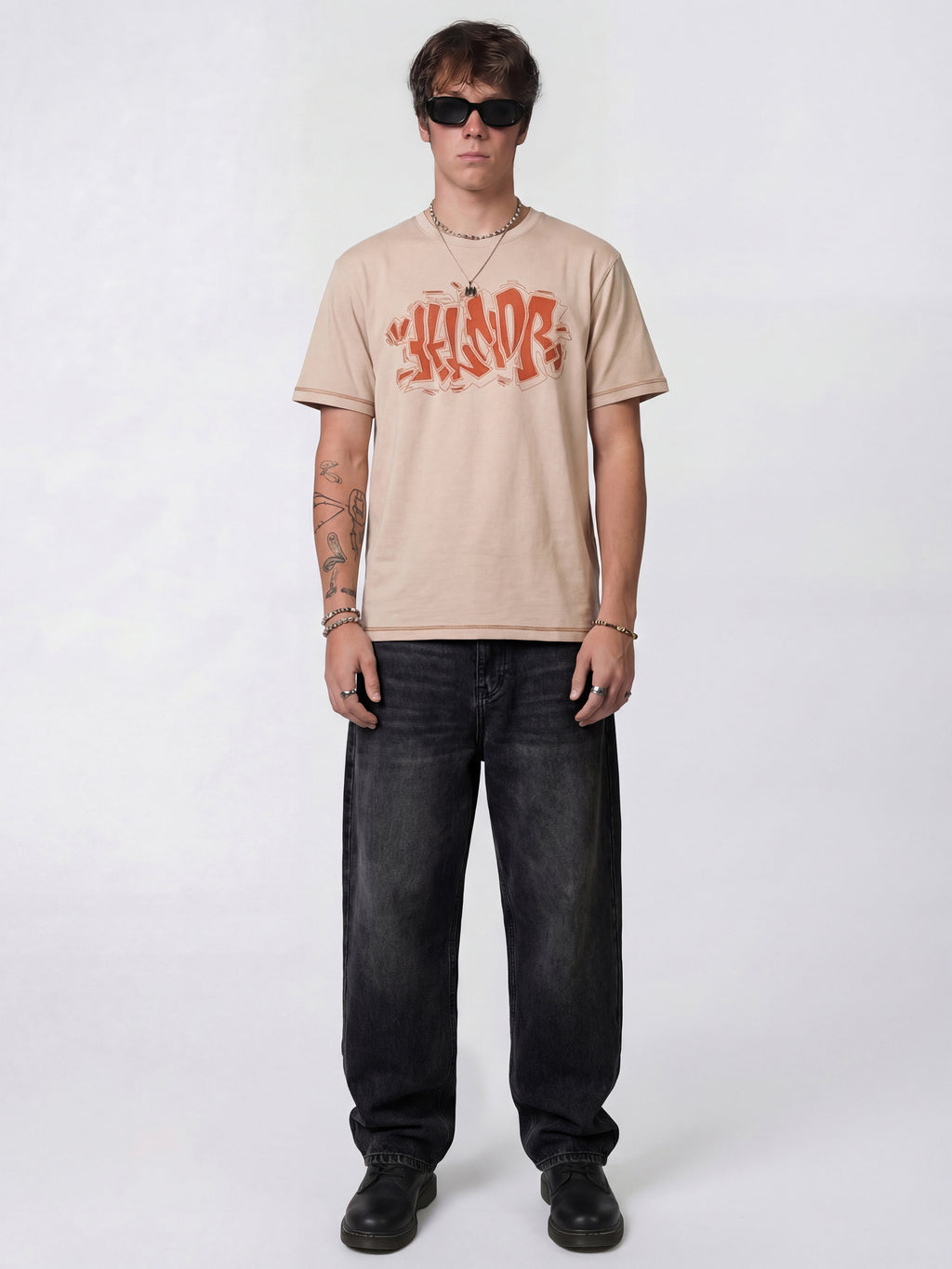 Highlander Men Beige Embroidered Round Neck T-Shirt - Beige - Image 4