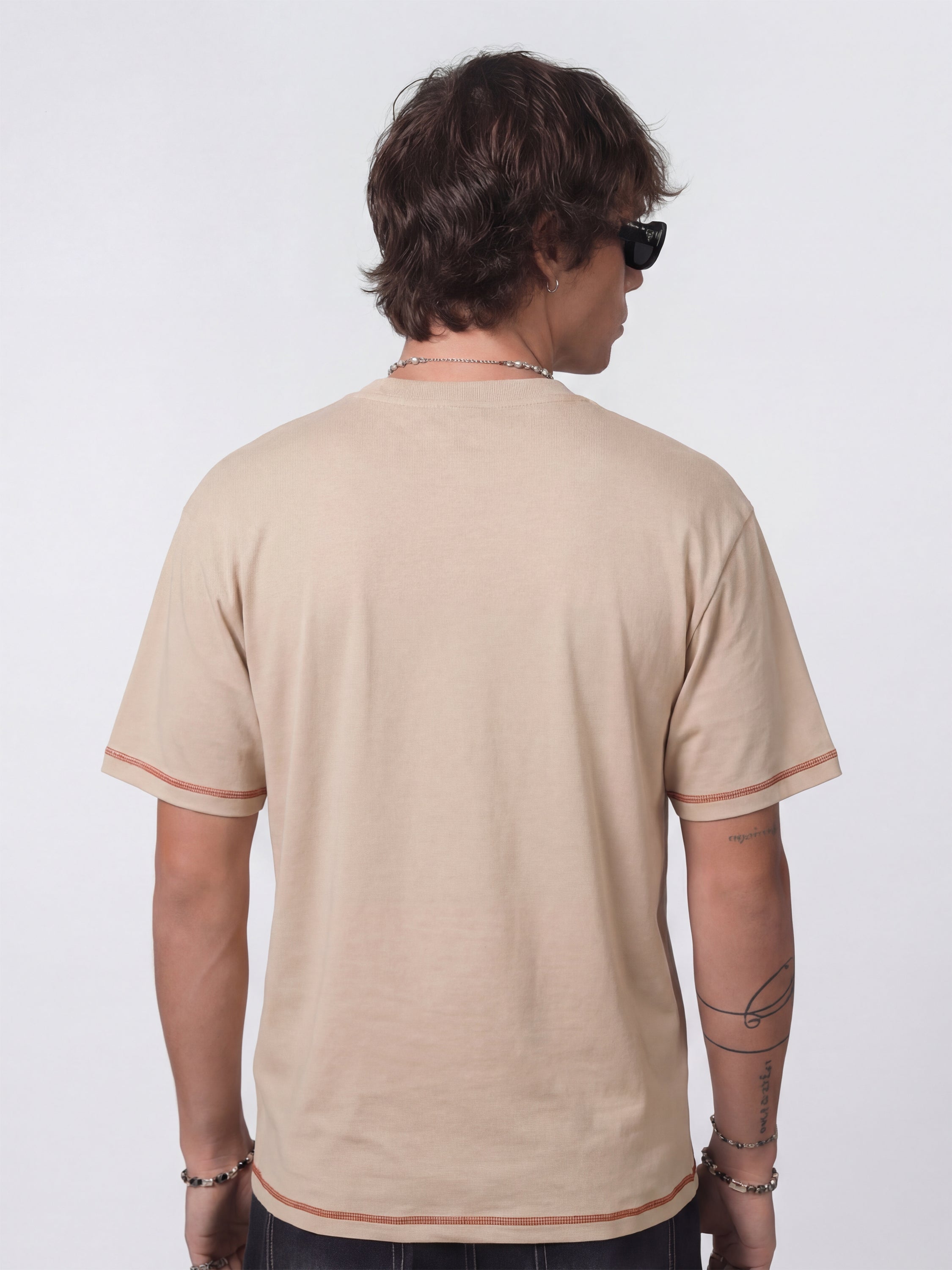 Highlander Men Beige Embroidered Round Neck T-Shirt - Beige - Image 5