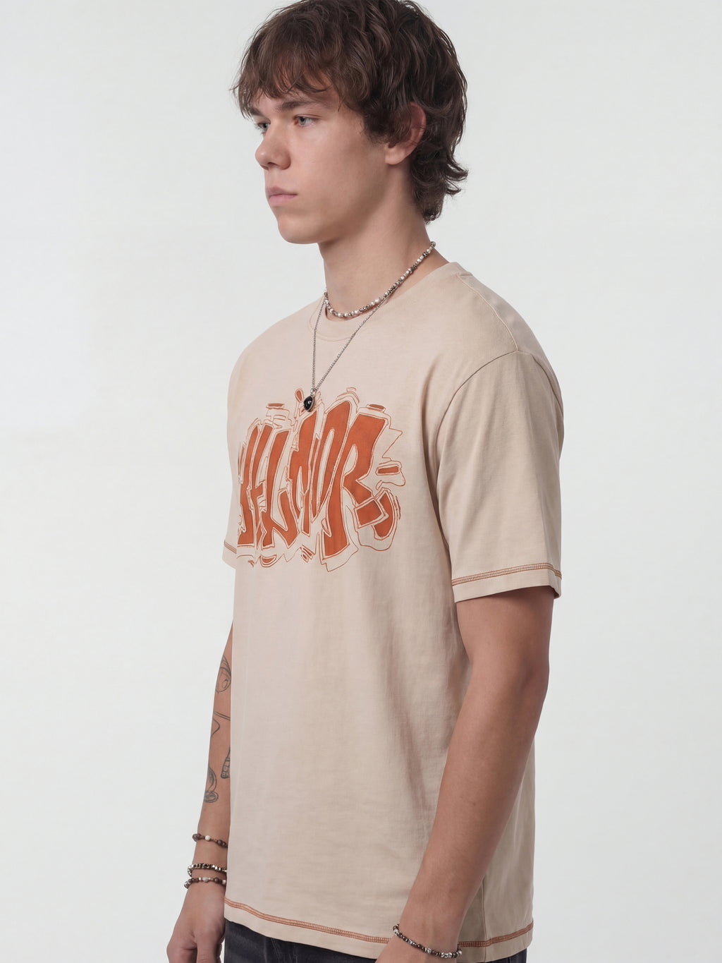 Highlander Men Beige Embroidered Round Neck T-Shirt - Beige - Image 6