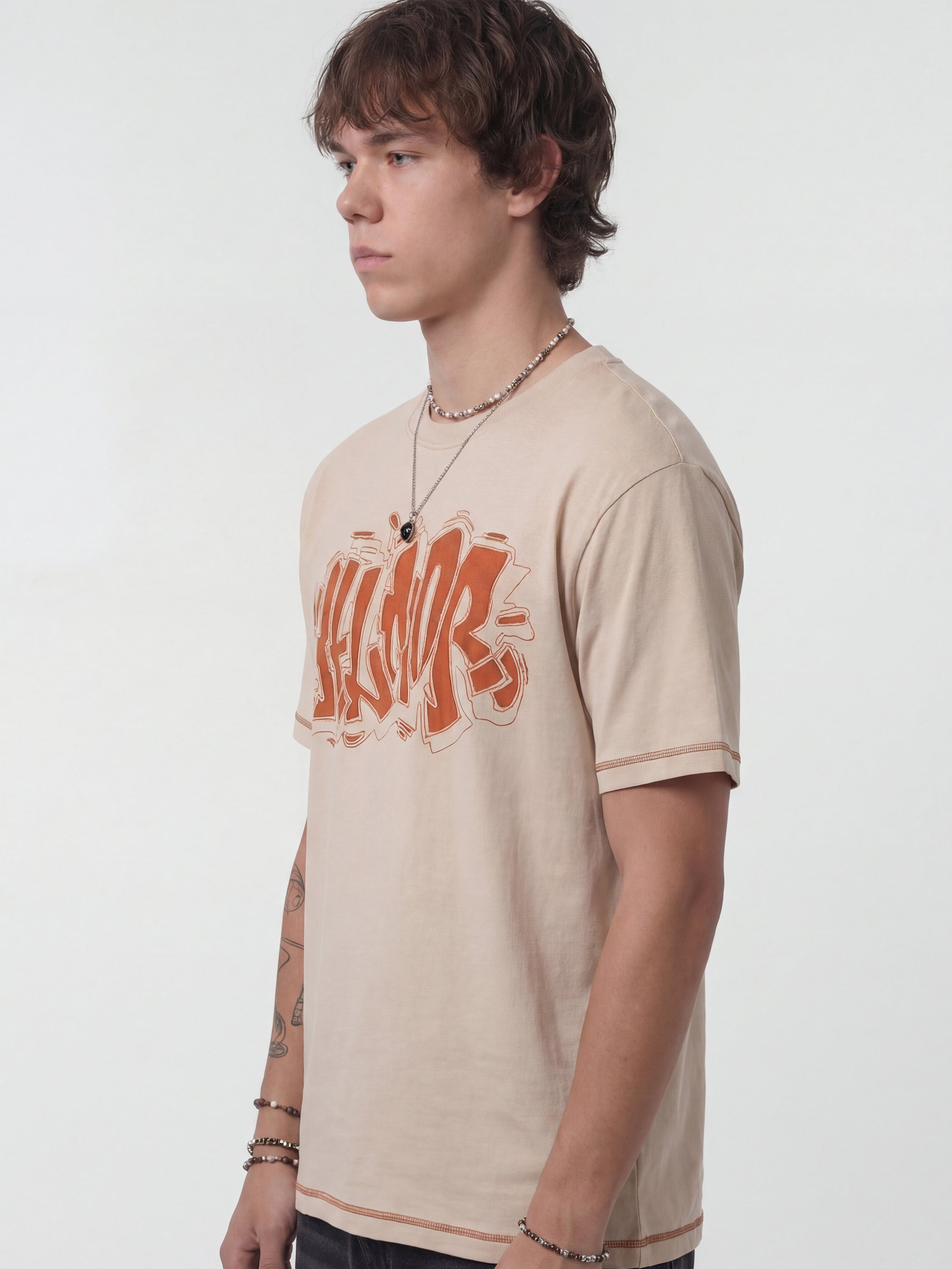 Highlander Men Beige Embroidered Round Neck T-Shirt - Beige - Image 6