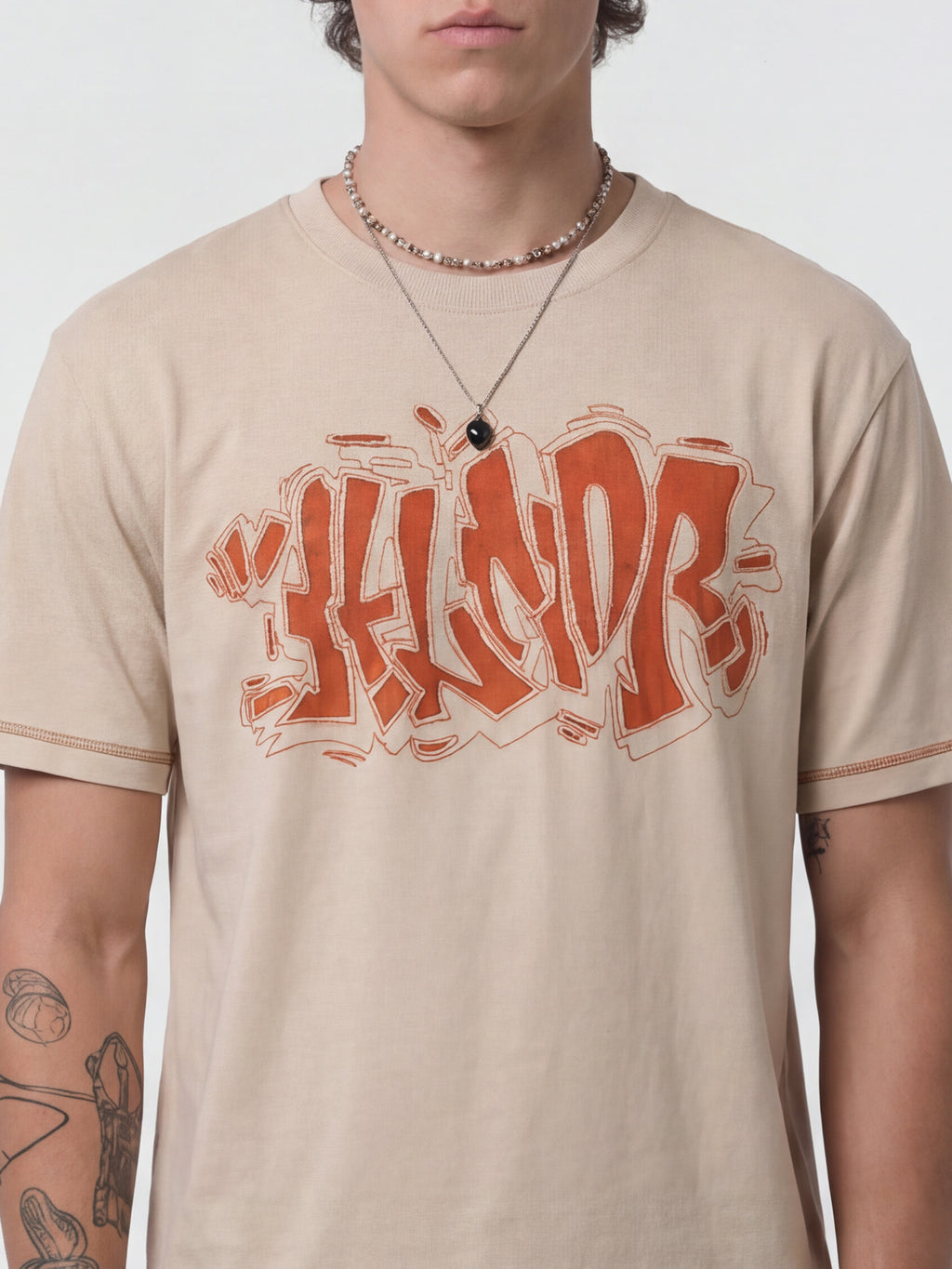Highlander Men Beige Embroidered Round Neck T-Shirt - Beige - Image 7