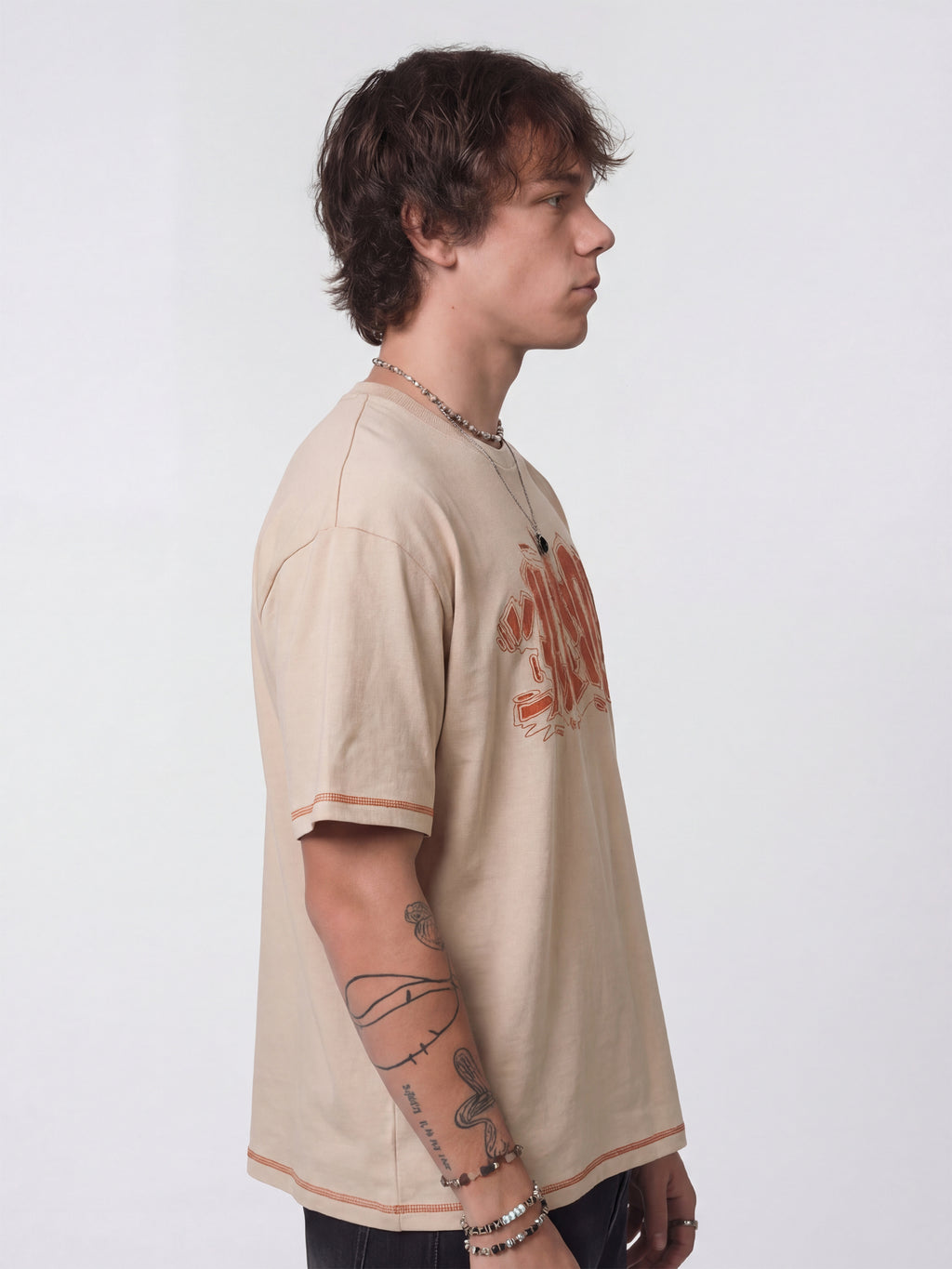 Highlander Men Beige Embroidered Round Neck T-Shirt - Beige - Image 8