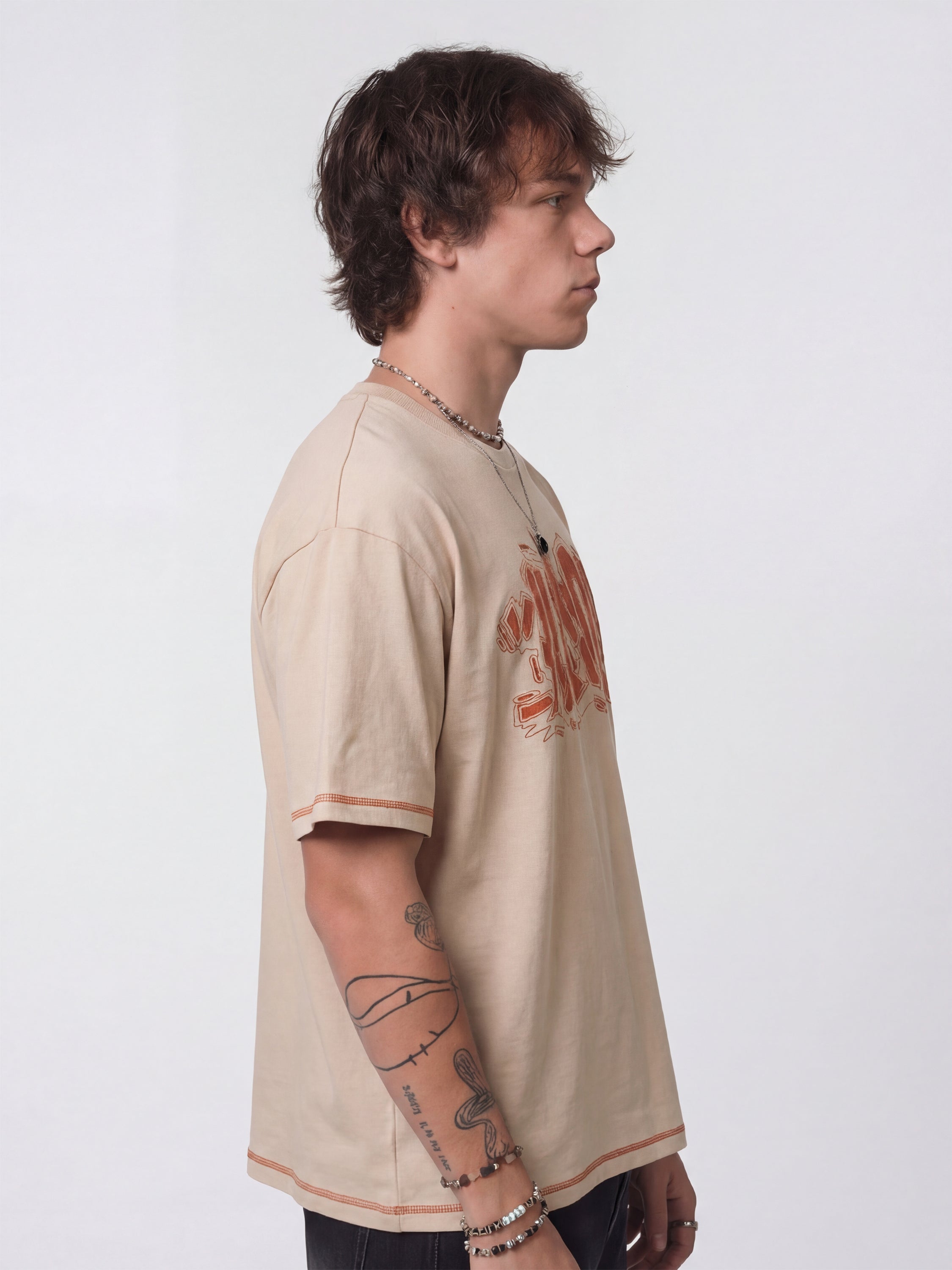 Highlander Men Beige Embroidered Round Neck T-Shirt - Beige - Image 8