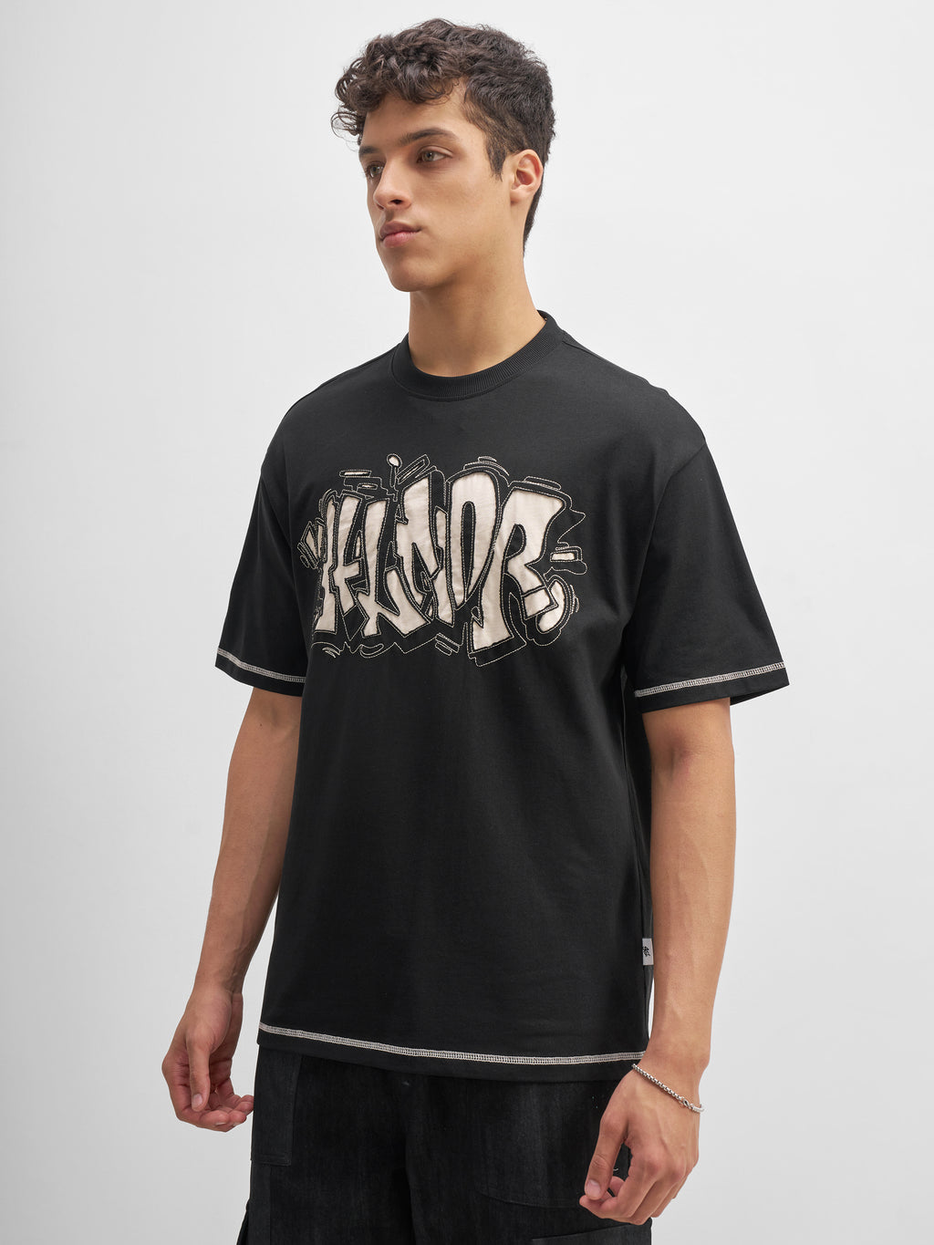 Highlander Men Black Embroidered Round Neck T-Shirt - Black - Image 4