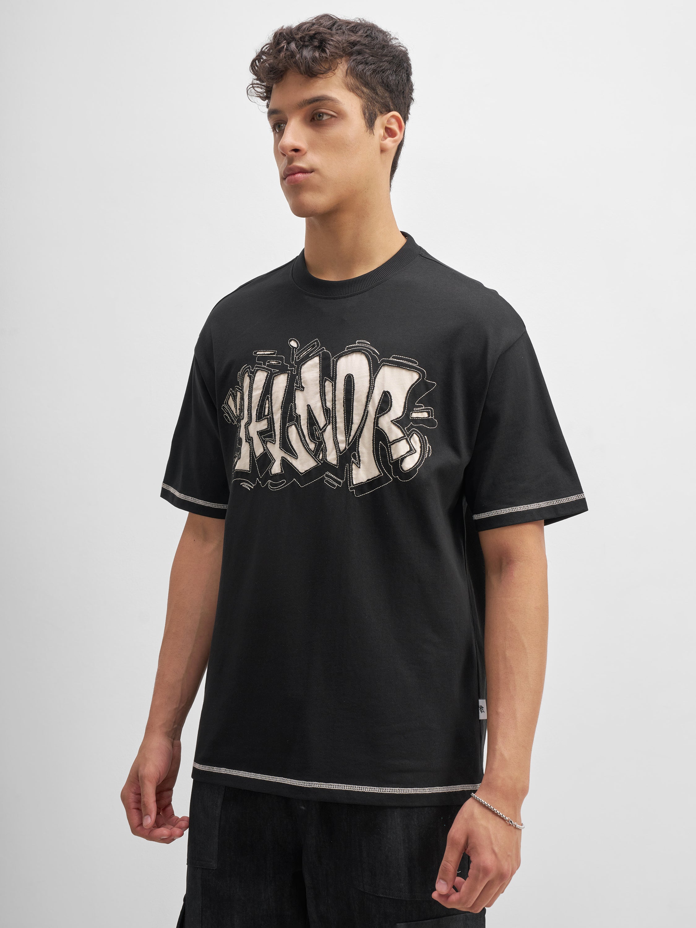 Highlander Men Black Embroidered Round Neck T-Shirt - Black - Image 4