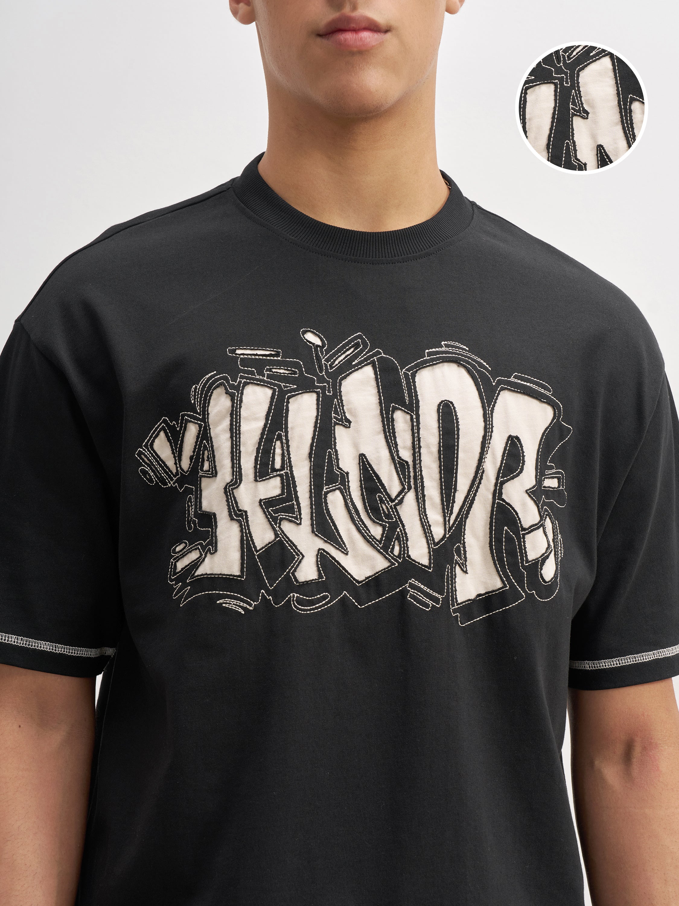 Highlander Men Black Embroidered Round Neck T-Shirt - Black - Image 5