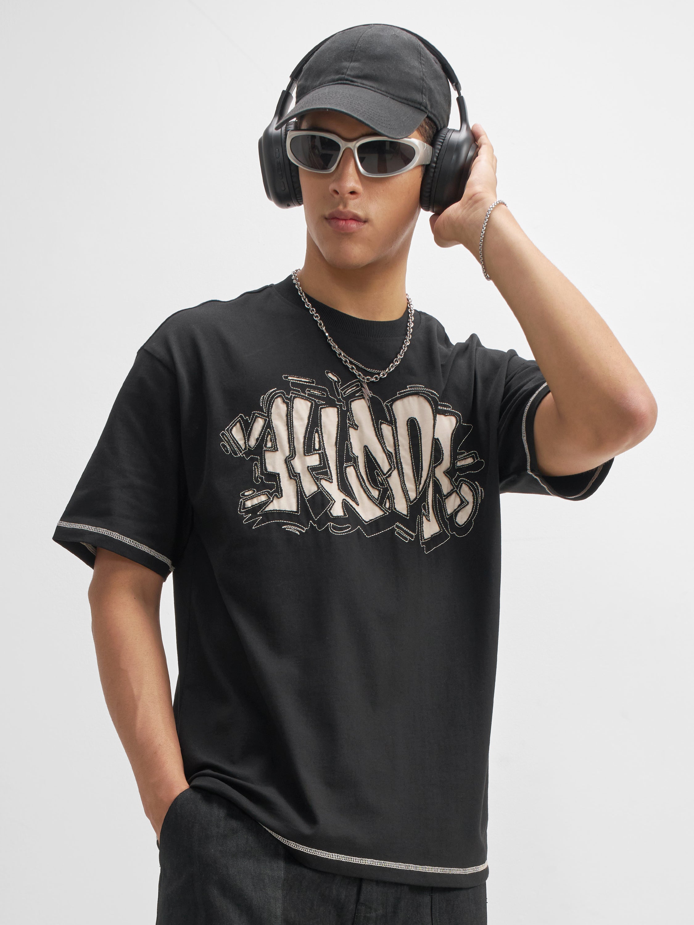 Highlander Men Black Embroidered Round Neck T-Shirt - Black - Image 6