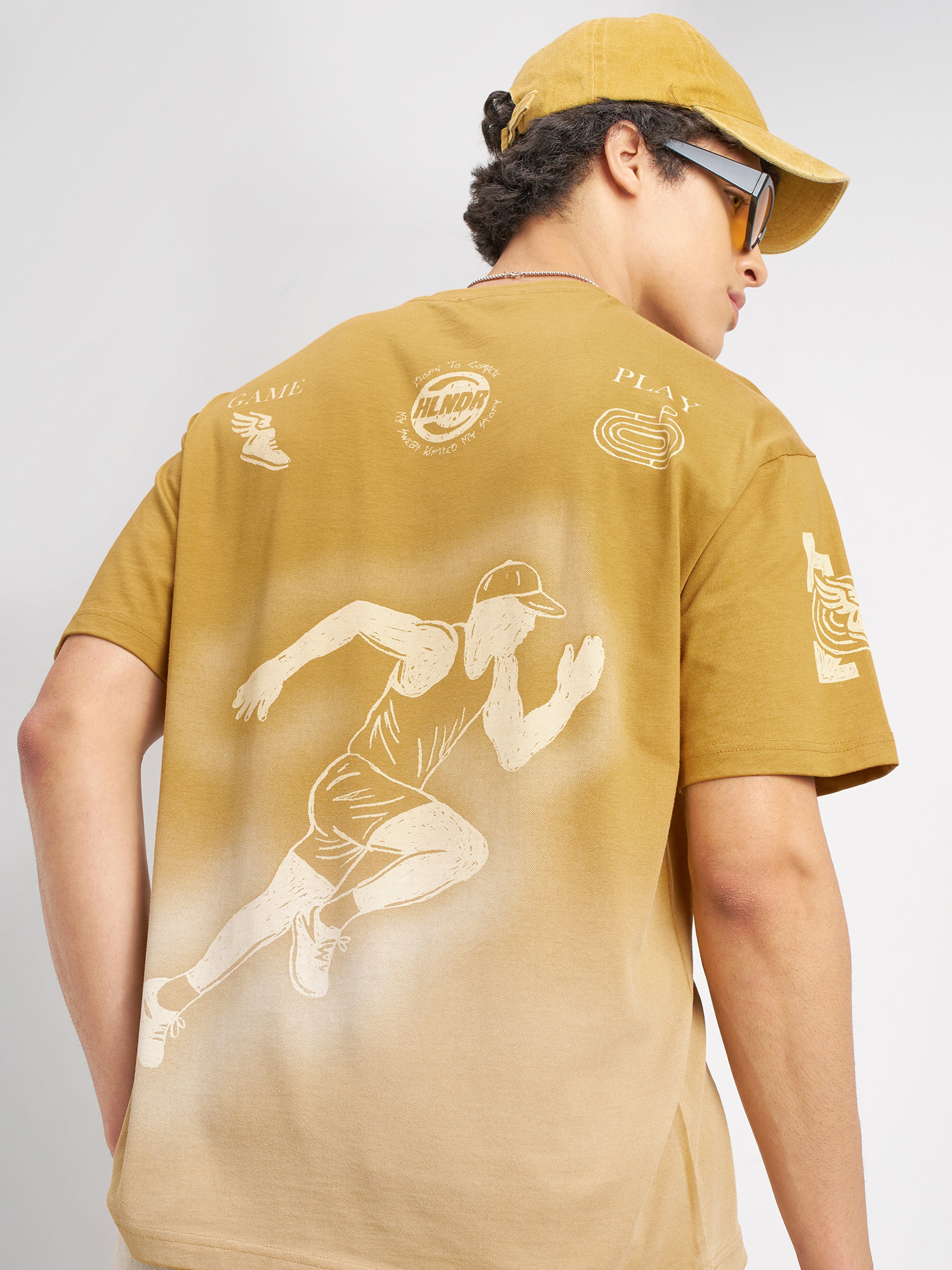 Highlander Men Mustard Printed Round Neck T-Shirt - Mustard - Image 1