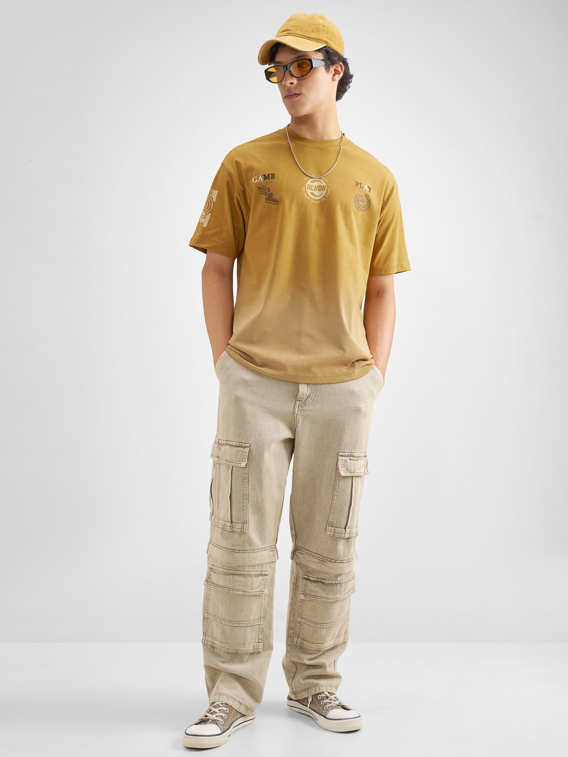 Highlander Men Mustard Printed Round Neck T-Shirt - Mustard - Image 2