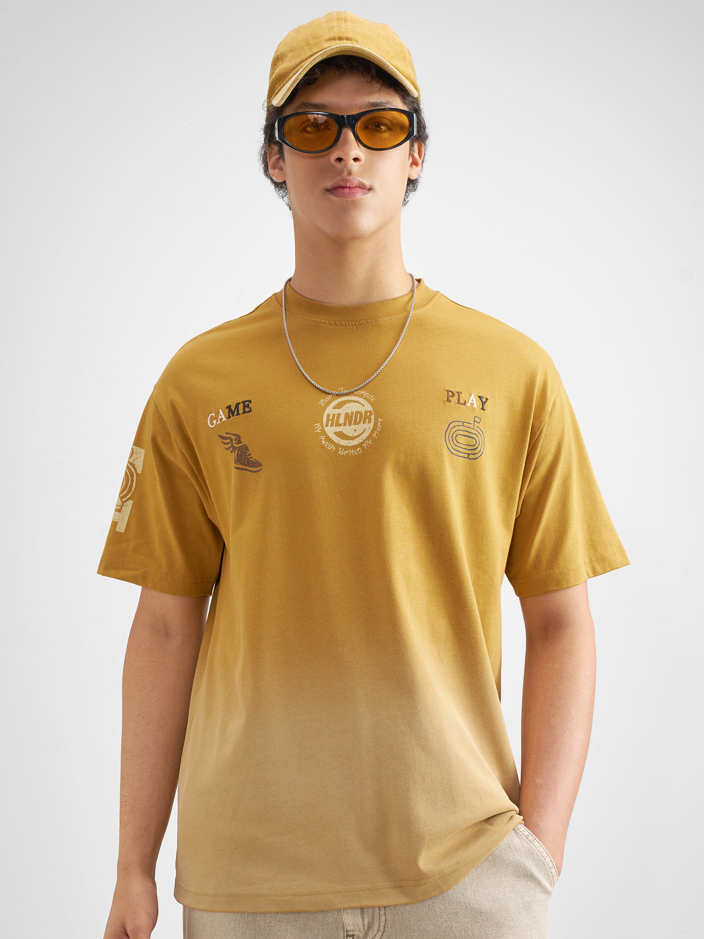 Highlander Men Mustard Printed Round Neck T-Shirt - Mustard - Image 3