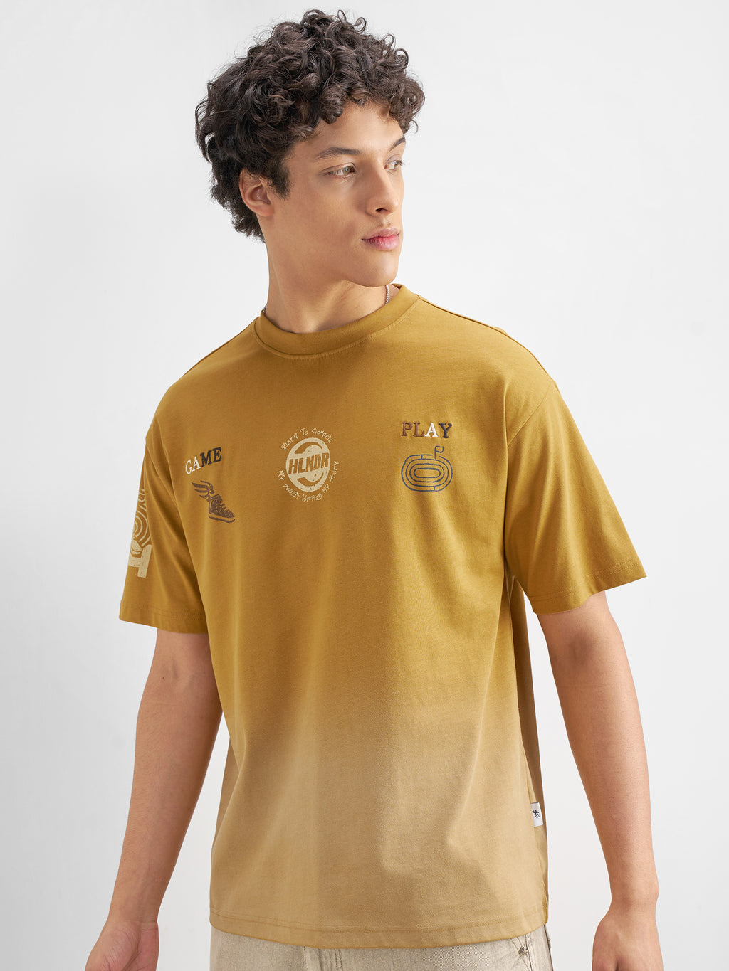 Highlander Men Mustard Printed Round Neck T-Shirt - Mustard - Image 4