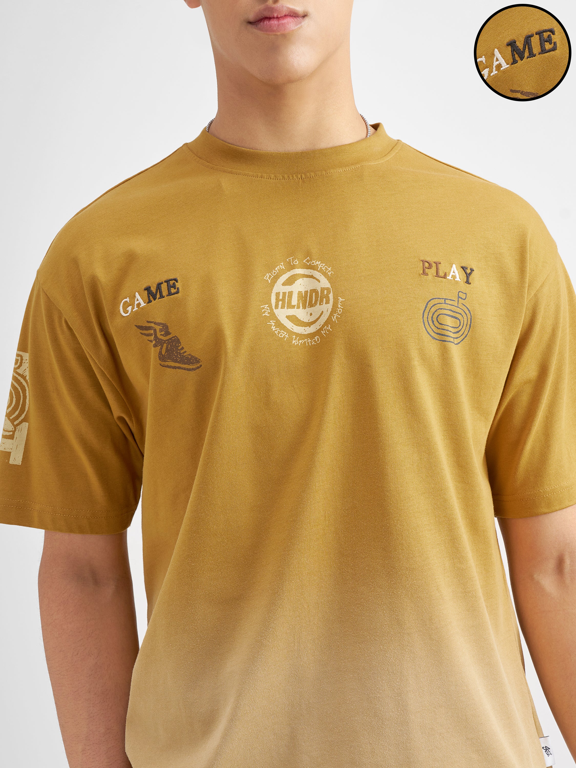 Highlander Men Mustard Printed Round Neck T-Shirt - Mustard - Image 5