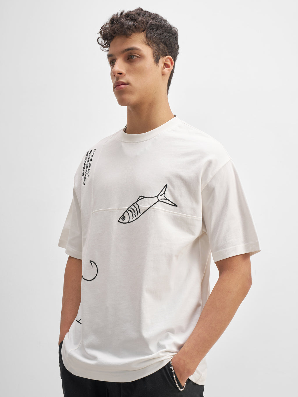 Highlander Men White Embroidered Round Neck T-Shirt - White - Image 4