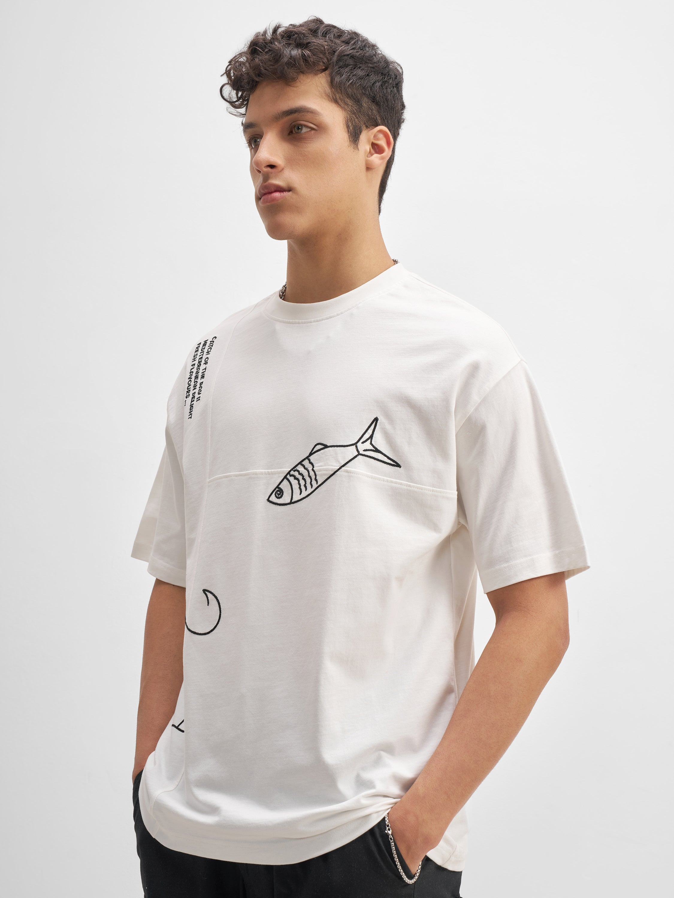 Highlander Men White Embroidered Round Neck T-Shirt - White - Image 4