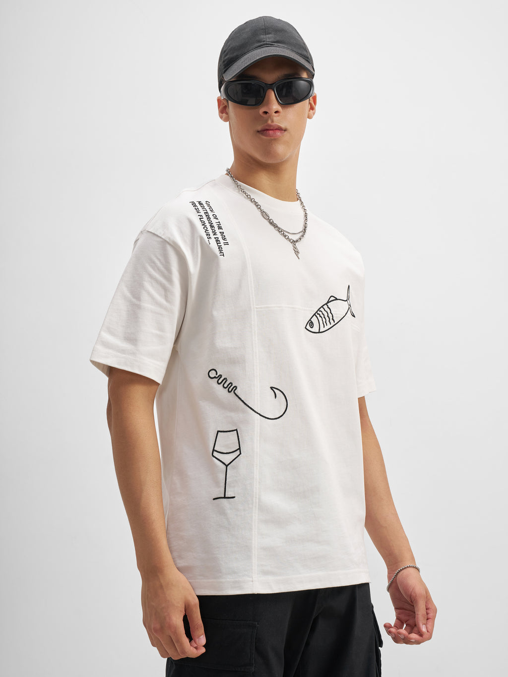 Highlander Men White Embroidered Round Neck T-Shirt - White - Image 6