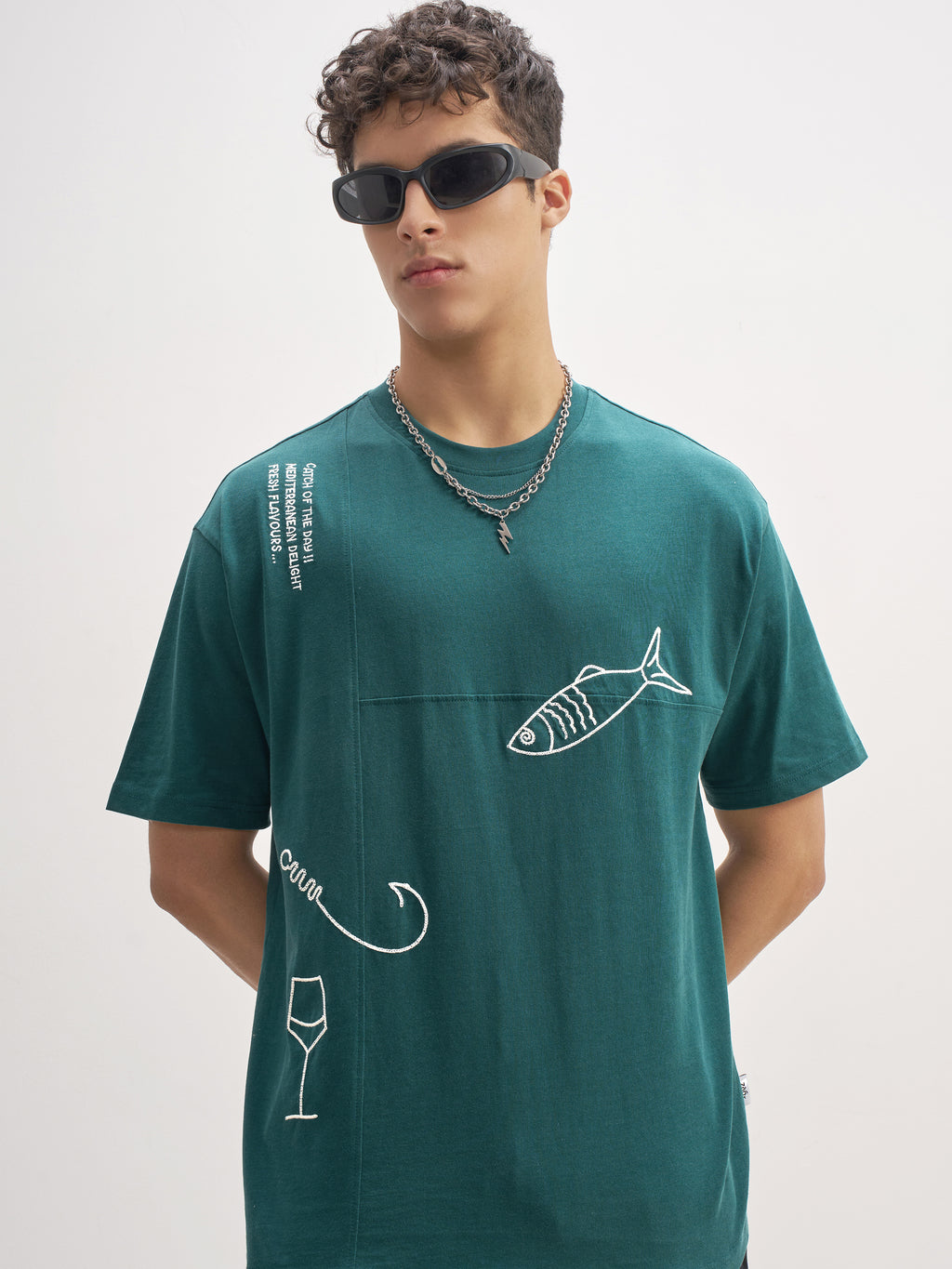 Highlander Men Teal Embroidered Round Neck T-Shirt - Teal - Image 1